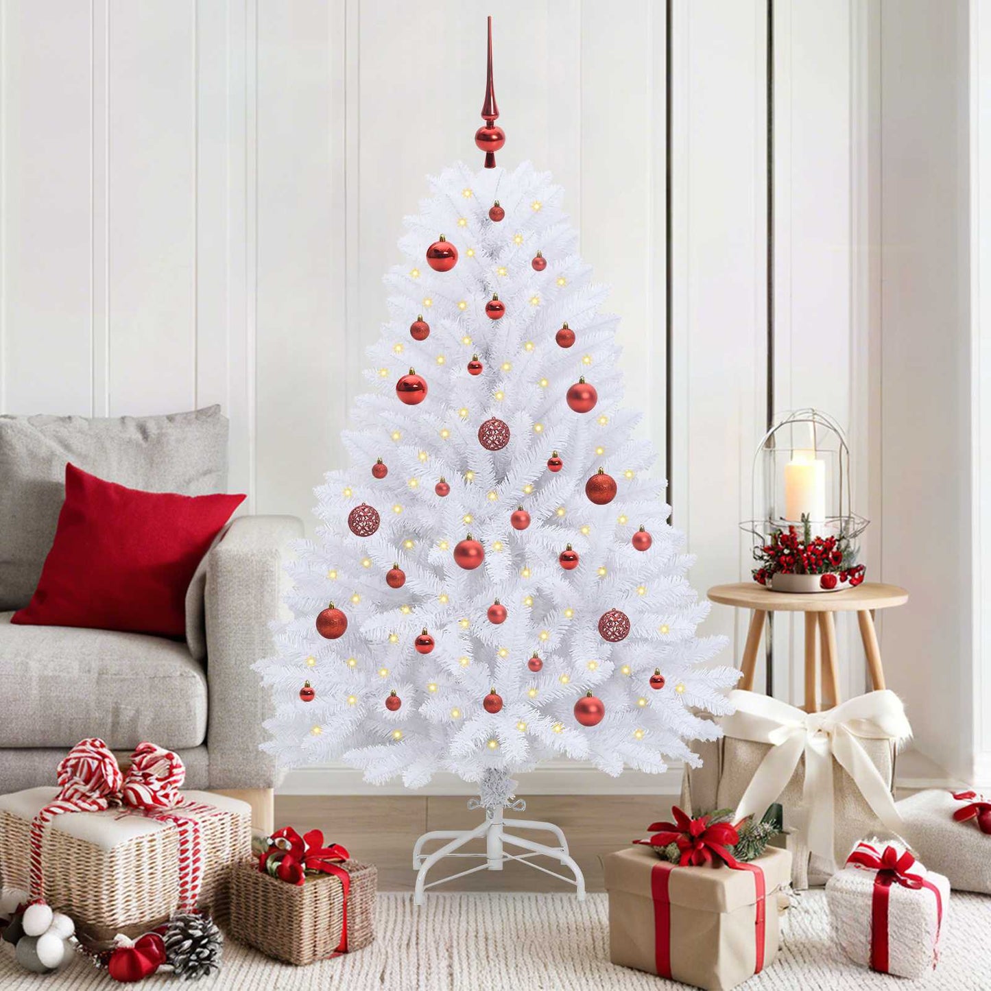 Kunstigt Hinged Juletræ med 150 LED'er Hvid 150 cm PVC og Stål