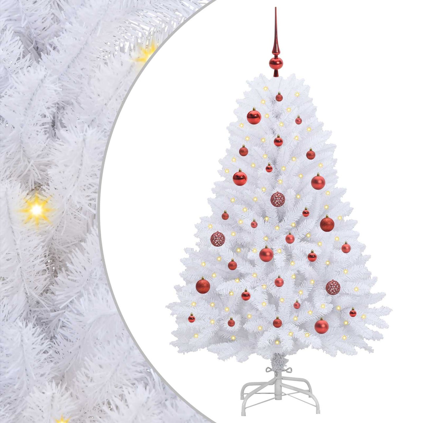 Kunstigt Hinged Juletræ med 150 LED'er Hvid 150 cm PVC og Stål