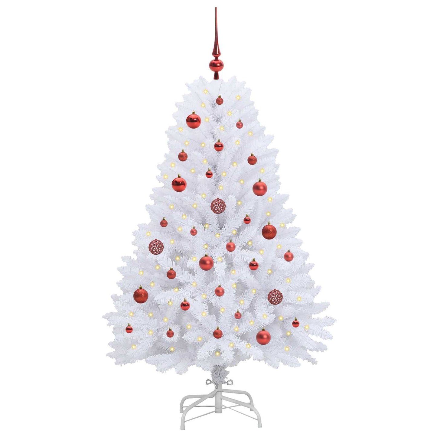 Kunstigt Hinged Juletræ med 150 LED'er Hvid 150 cm PVC og Stål