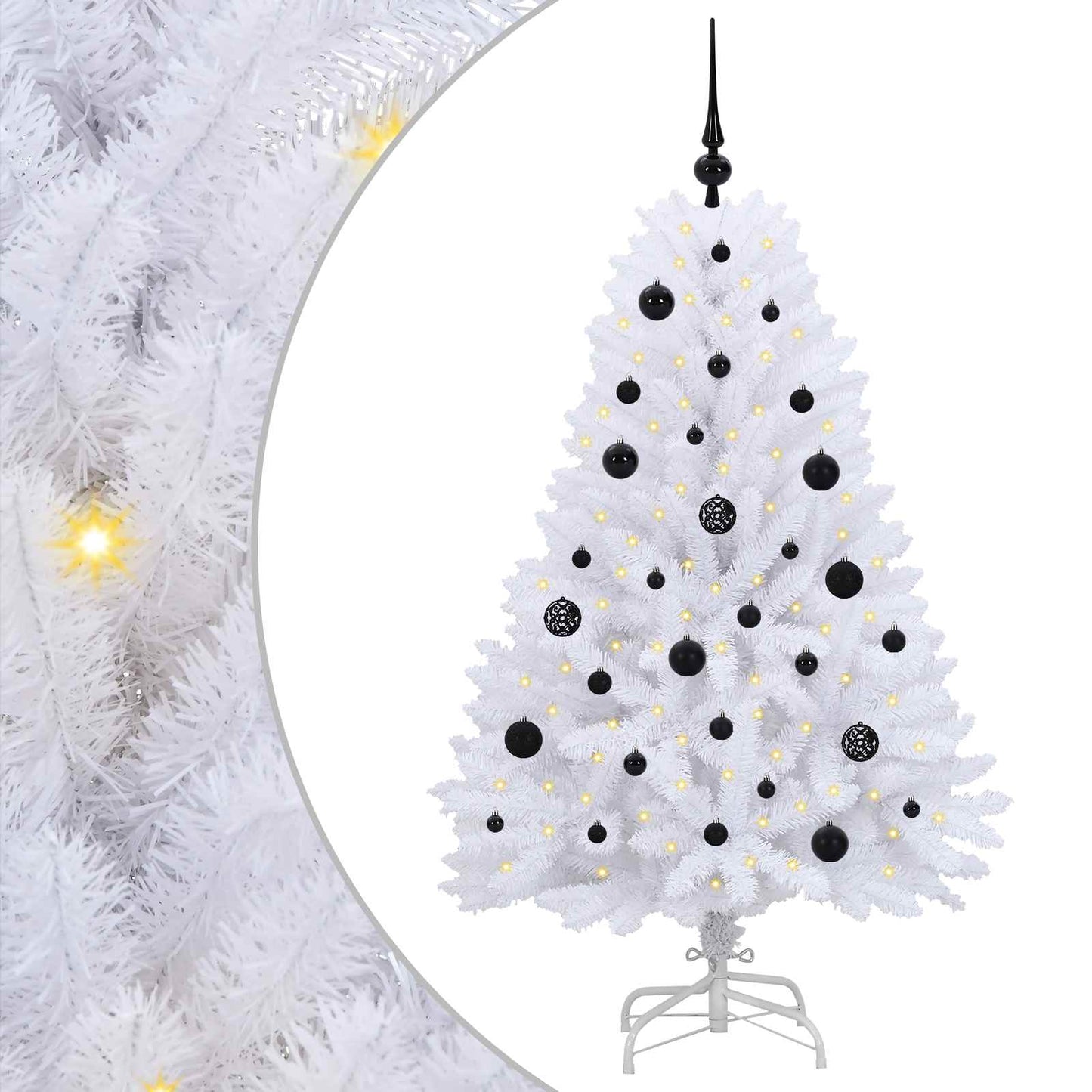 Kunstigt Hinged Juletræ med 150 LED'er Hvid 150 cm PVC og Stål