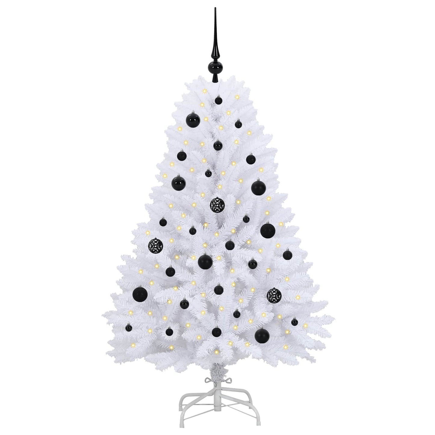 Kunstigt Hinged Juletræ med 150 LED'er Hvid 150 cm PVC og Stål
