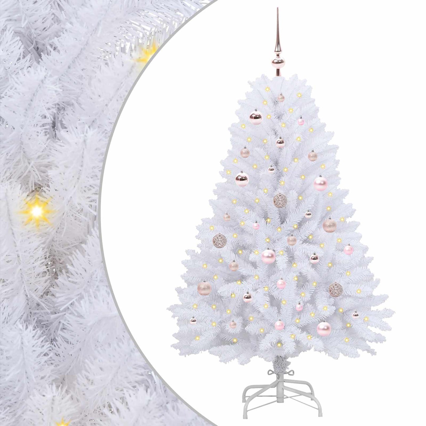 Kunstigt Hinged Juletræ med 150 LED'er Hvid 150 cm PVC og Stål