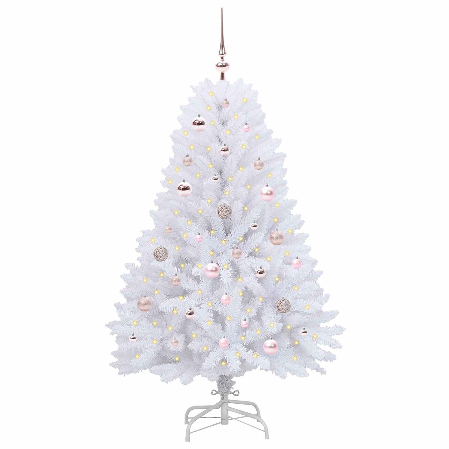 Kunstigt Hinged Juletræ med 150 LED'er Hvid 150 cm PVC og Stål