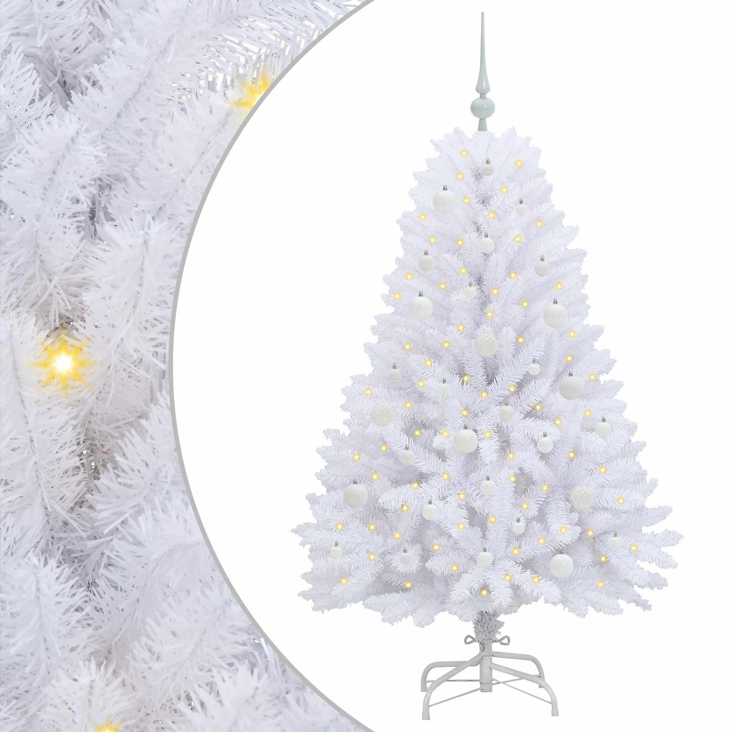 Kunstigt Hinged Juletræ med 150 LED'er Hvid 150 cm PVC og Stål