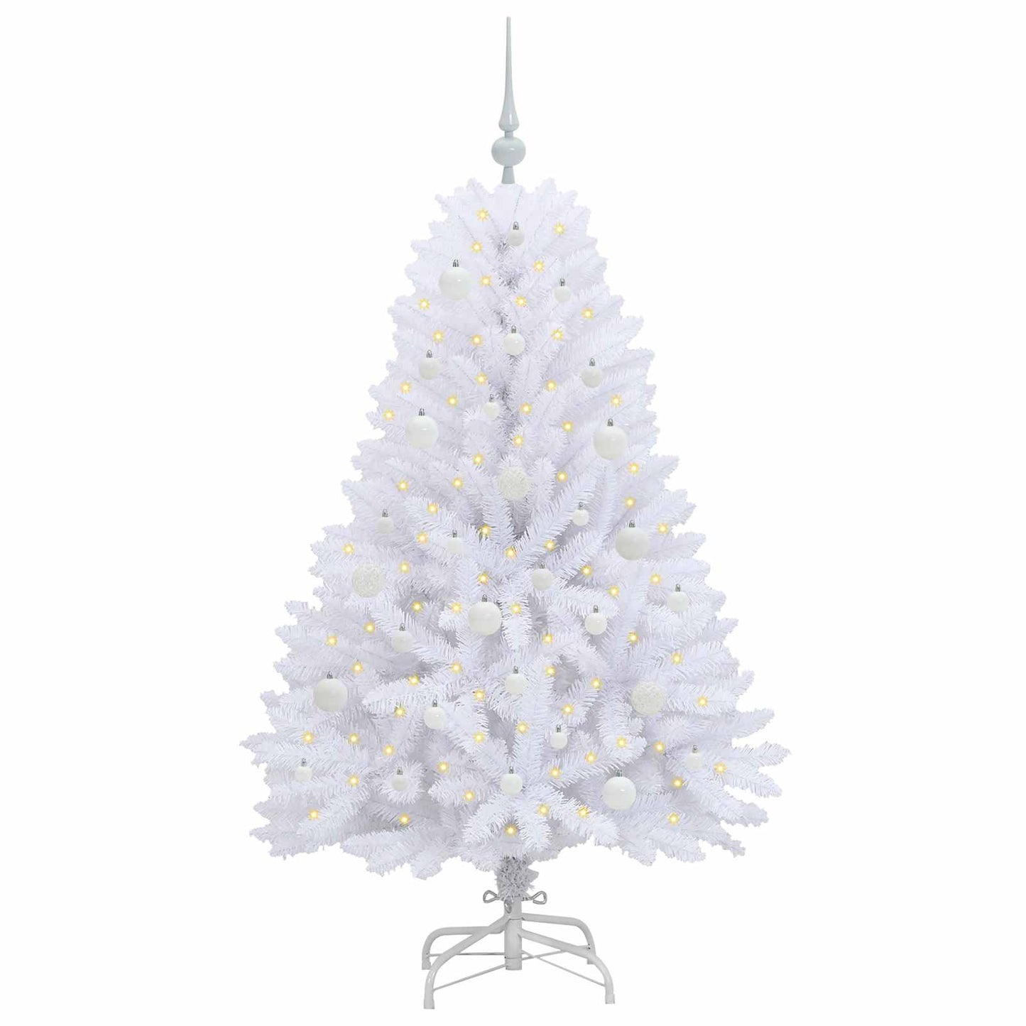 Kunstigt Hinged Juletræ med 150 LED'er Hvid 150 cm PVC og Stål