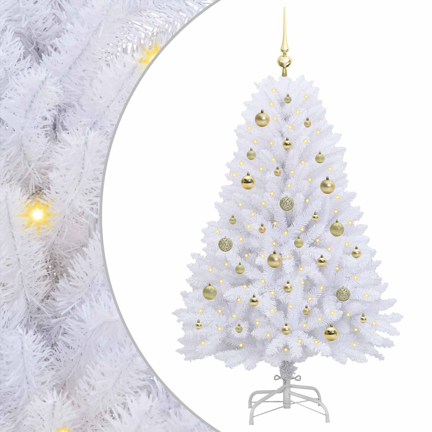 Kunstigt Hinged Juletræ med 150 LED'er Hvid 150 cm PVC og Stål