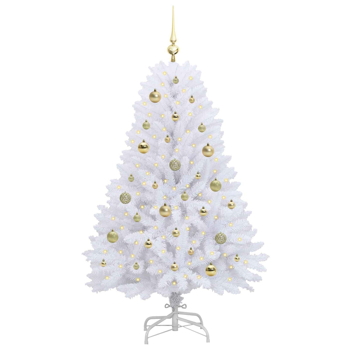 Kunstigt Hinged Juletræ med 150 LED'er Hvid 150 cm PVC og Stål