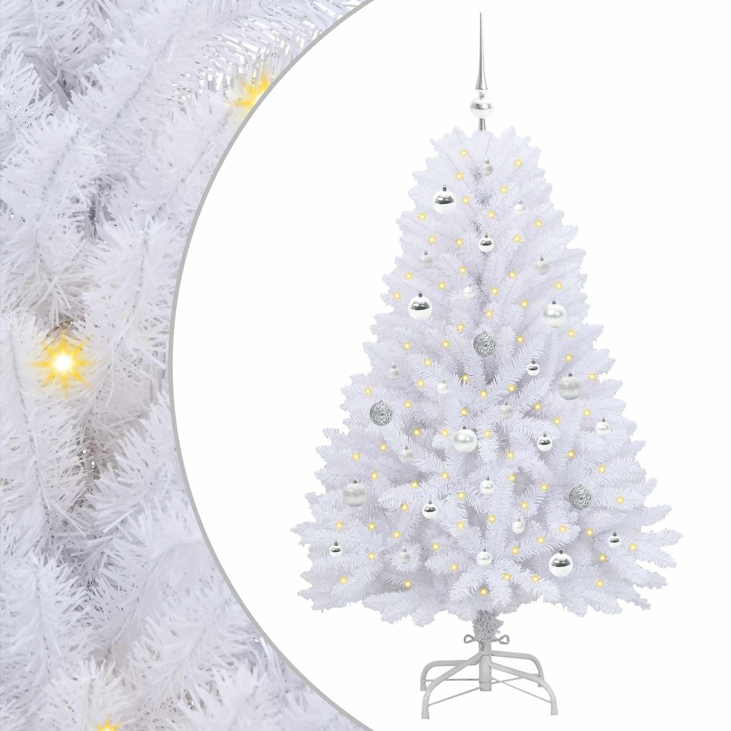 Kunstigt Hinged Juletræ med 150 LED'er Hvid 150 cm PVC og Stål