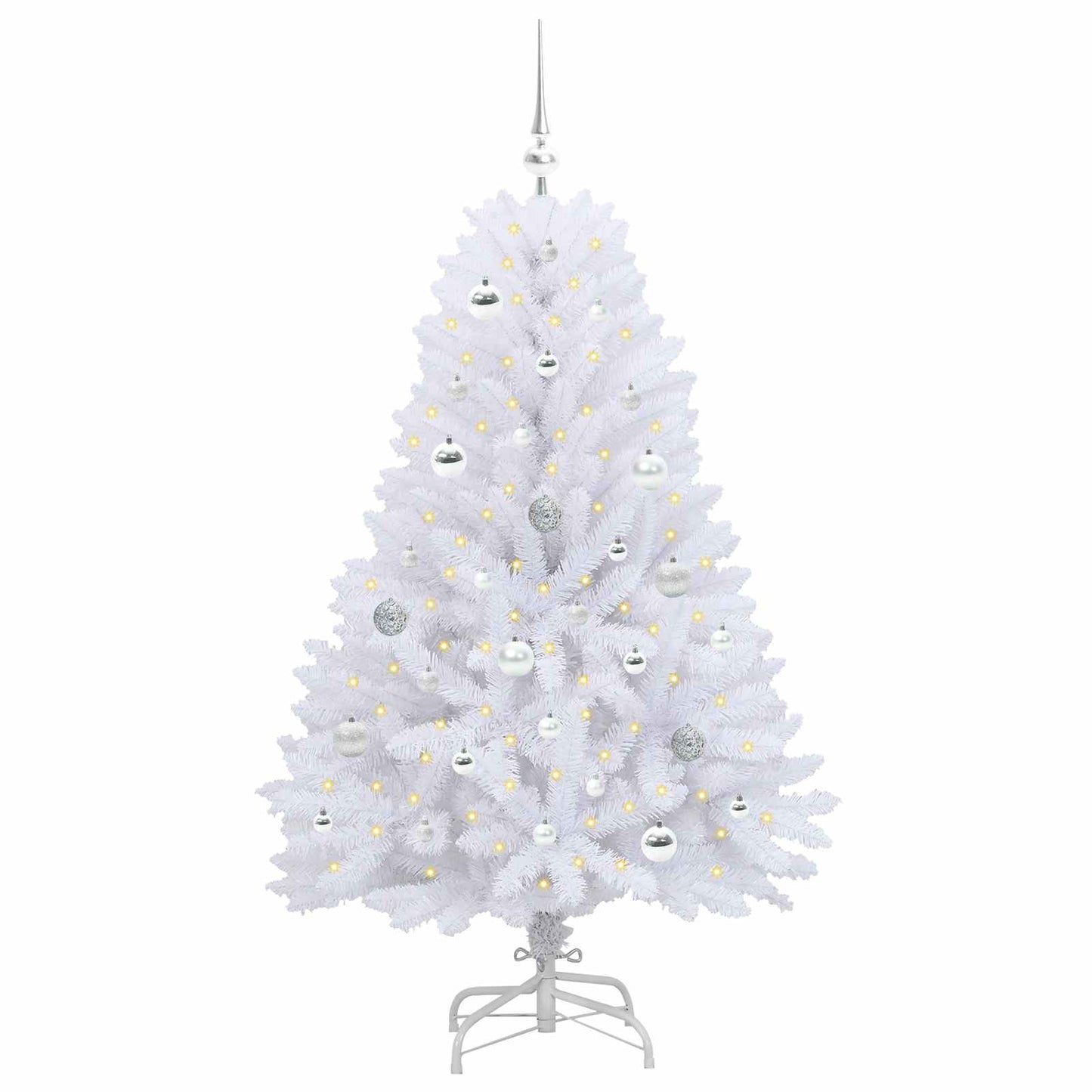 Kunstigt Hinged Juletræ med 150 LED'er Hvid 150 cm PVC og Stål