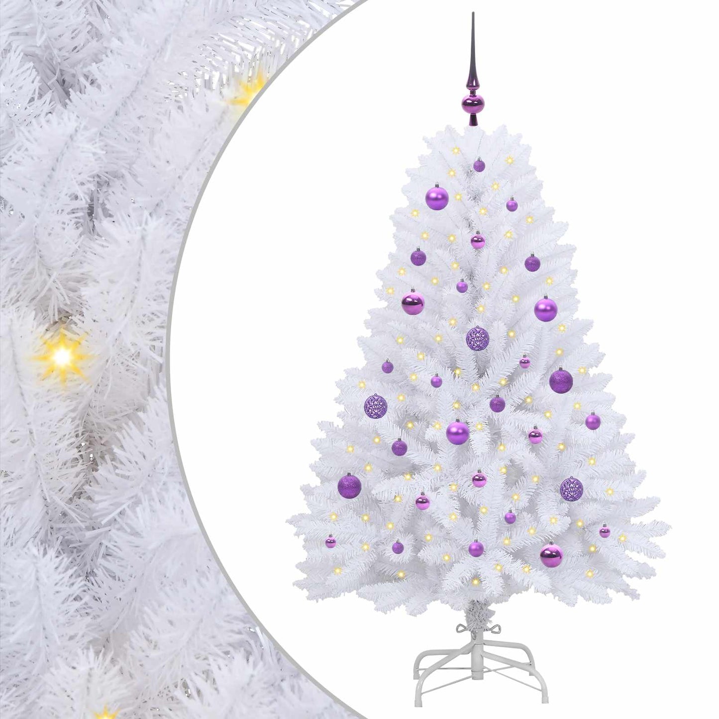Kunstigt Hinged Juletræ med 150 LED'er Hvid 150 cm PVC og Stål