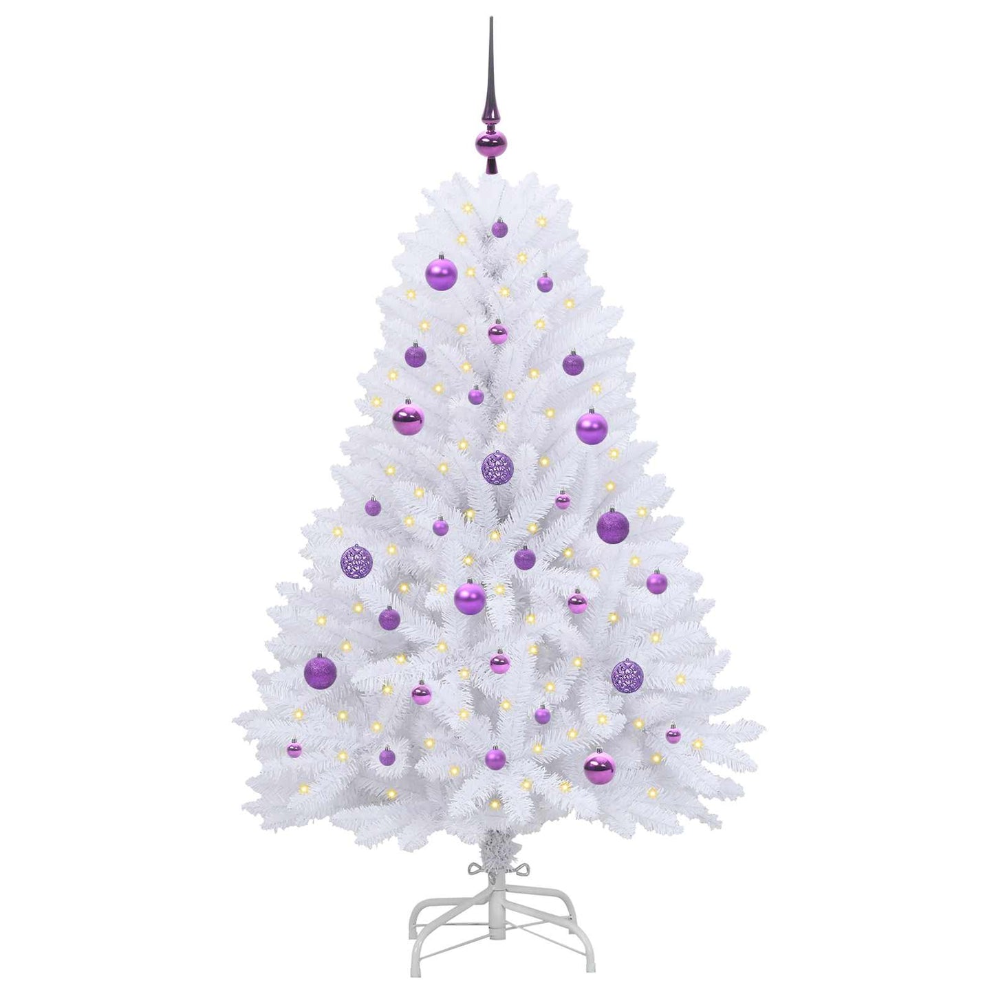 Kunstigt Hinged Juletræ med 150 LED'er Hvid 150 cm PVC og Stål
