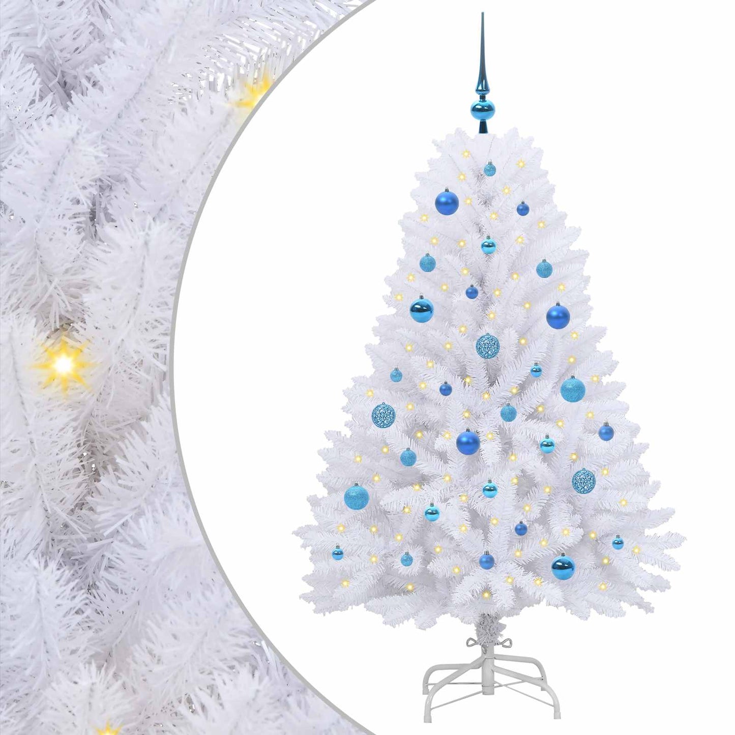 Kunstigt Hinged Juletræ med 150 LED'er Hvid 150 cm PVC og Stål