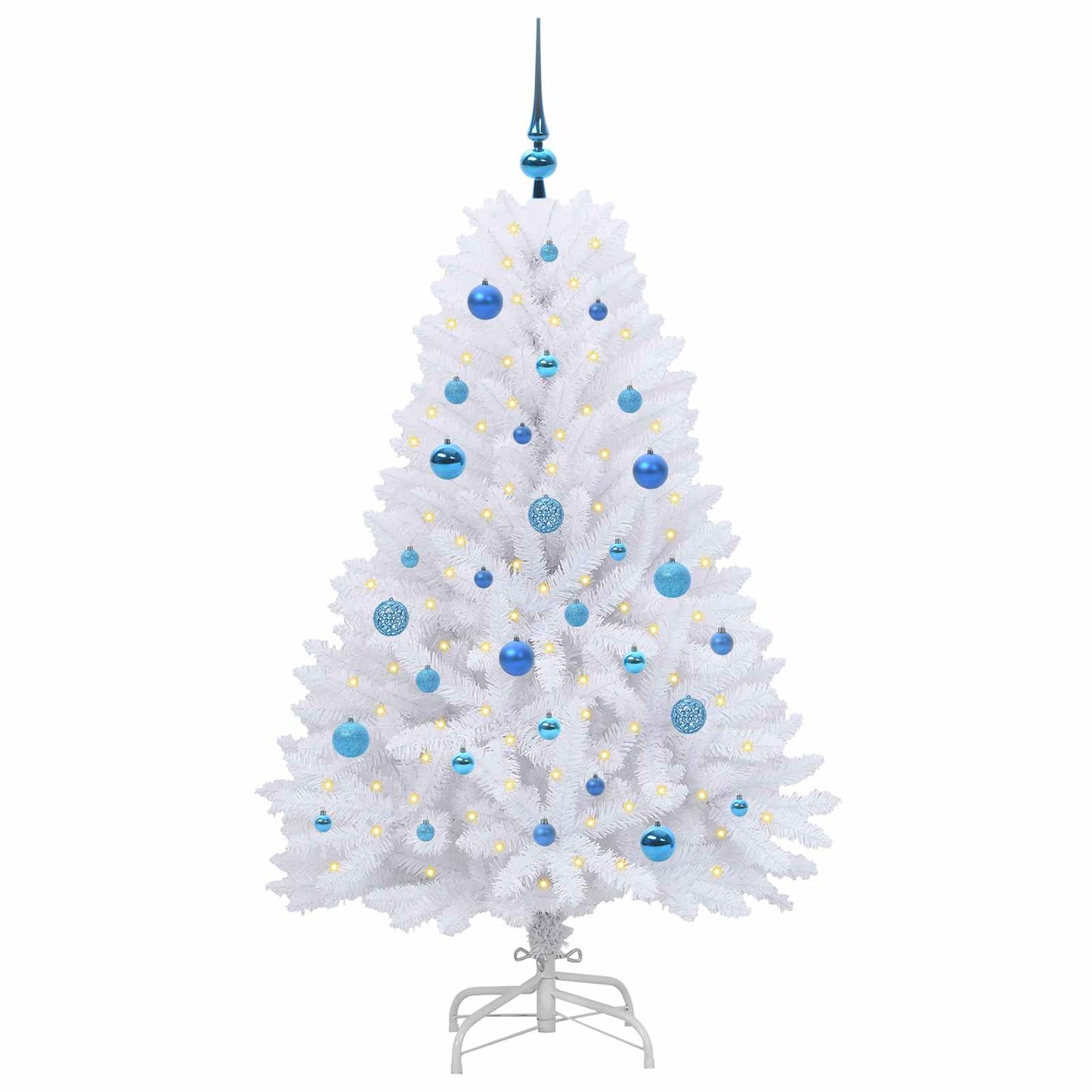 Kunstigt Hinged Juletræ med 150 LED'er Hvid 150 cm PVC og Stål