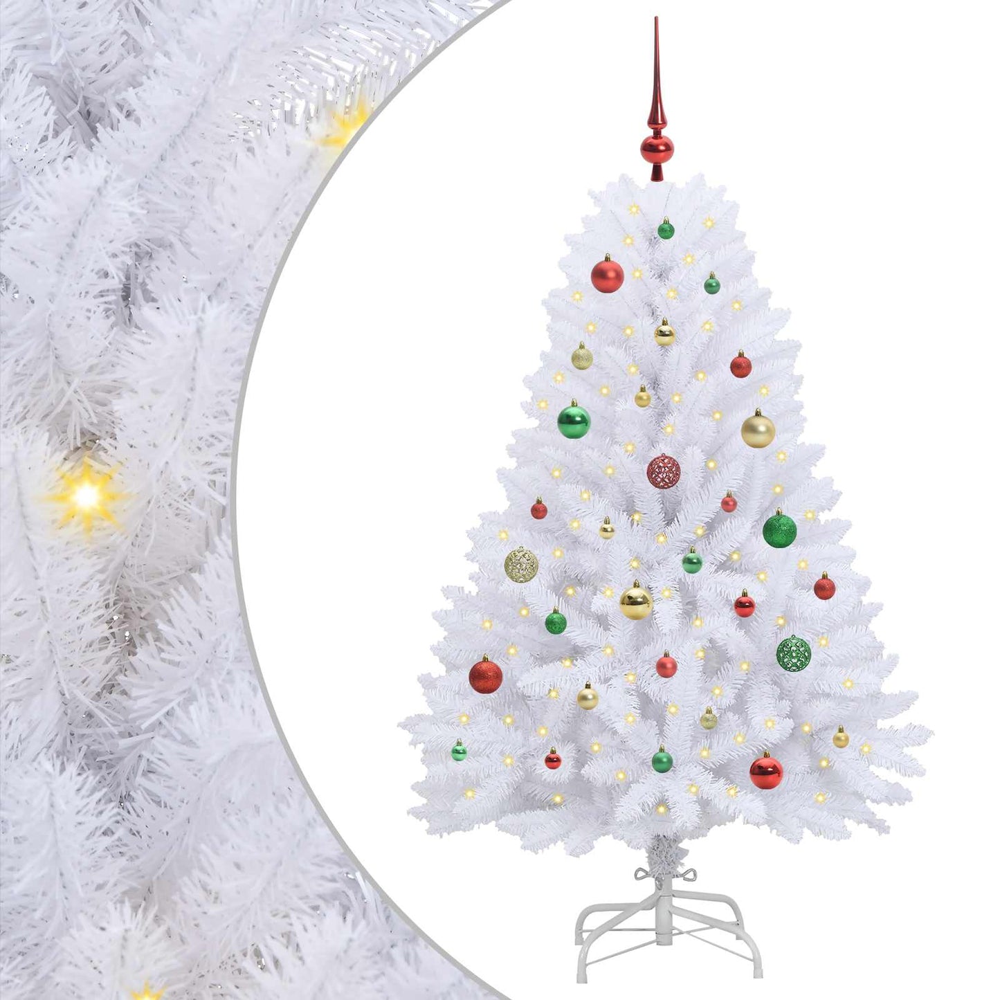 Kunstigt Hinged Juletræ med 150 LED'er Hvid 150 cm PVC og Stål