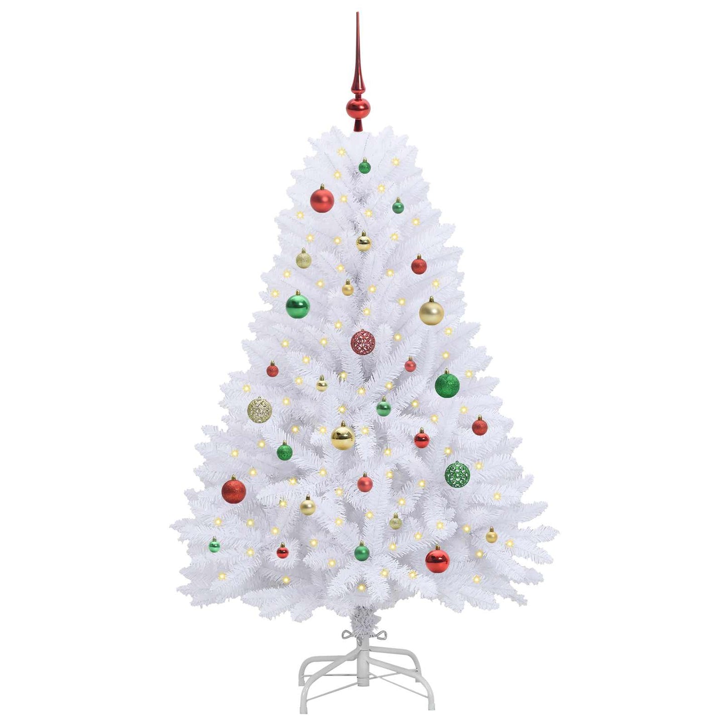 Kunstigt Hinged Juletræ med 150 LED'er Hvid 150 cm PVC og Stål