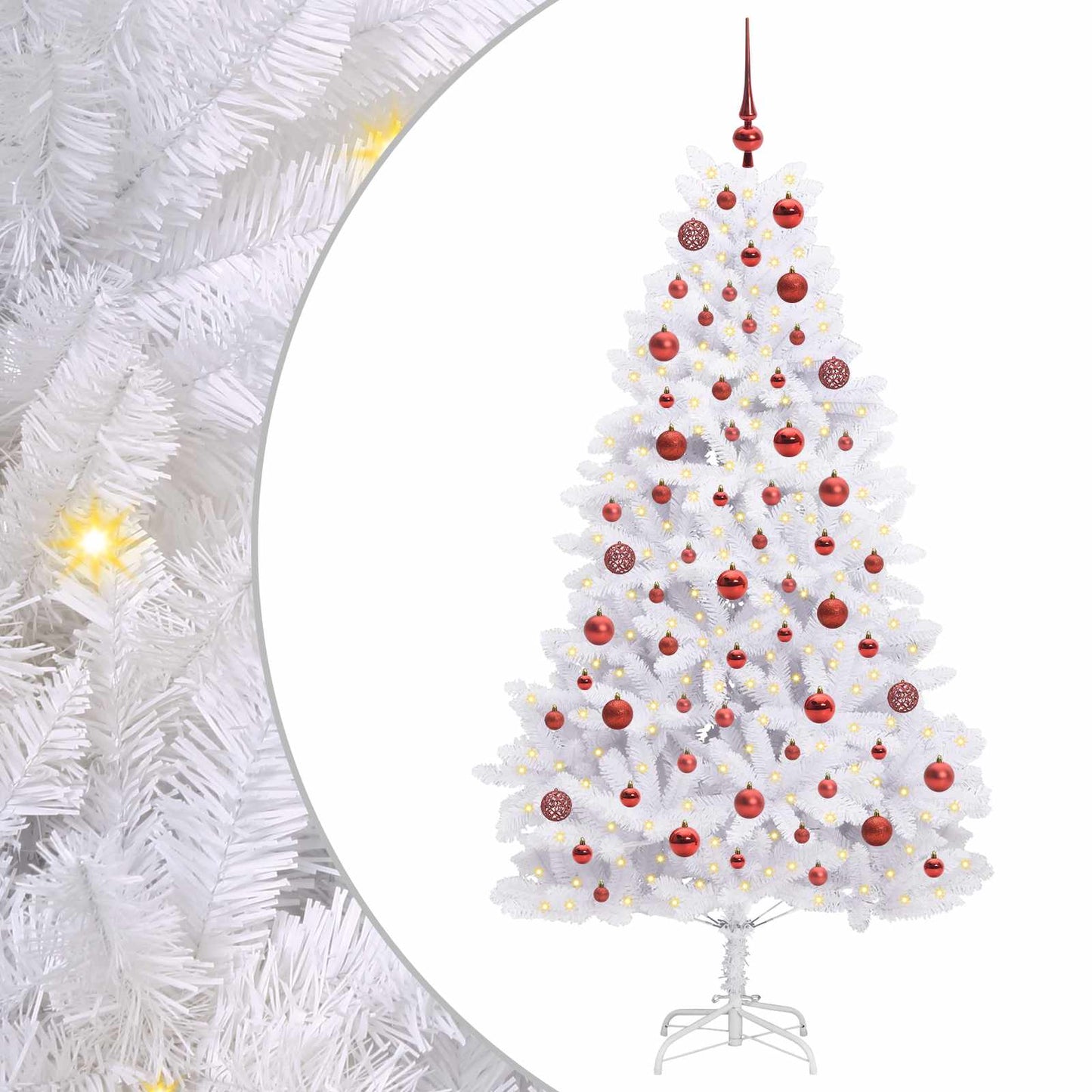 Kunstigt Hinged Juletræ med 300 LED'er Hvid 180 cm PVC og Stål