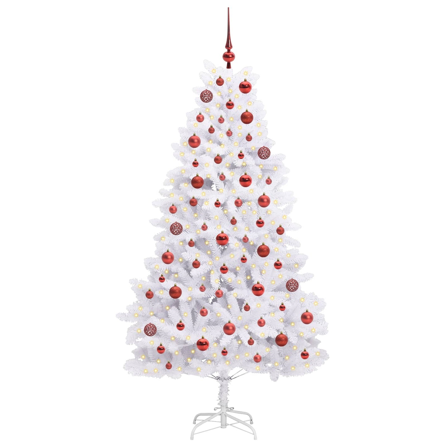 Kunstigt Hinged Juletræ med 300 LED'er Hvid 180 cm PVC og Stål