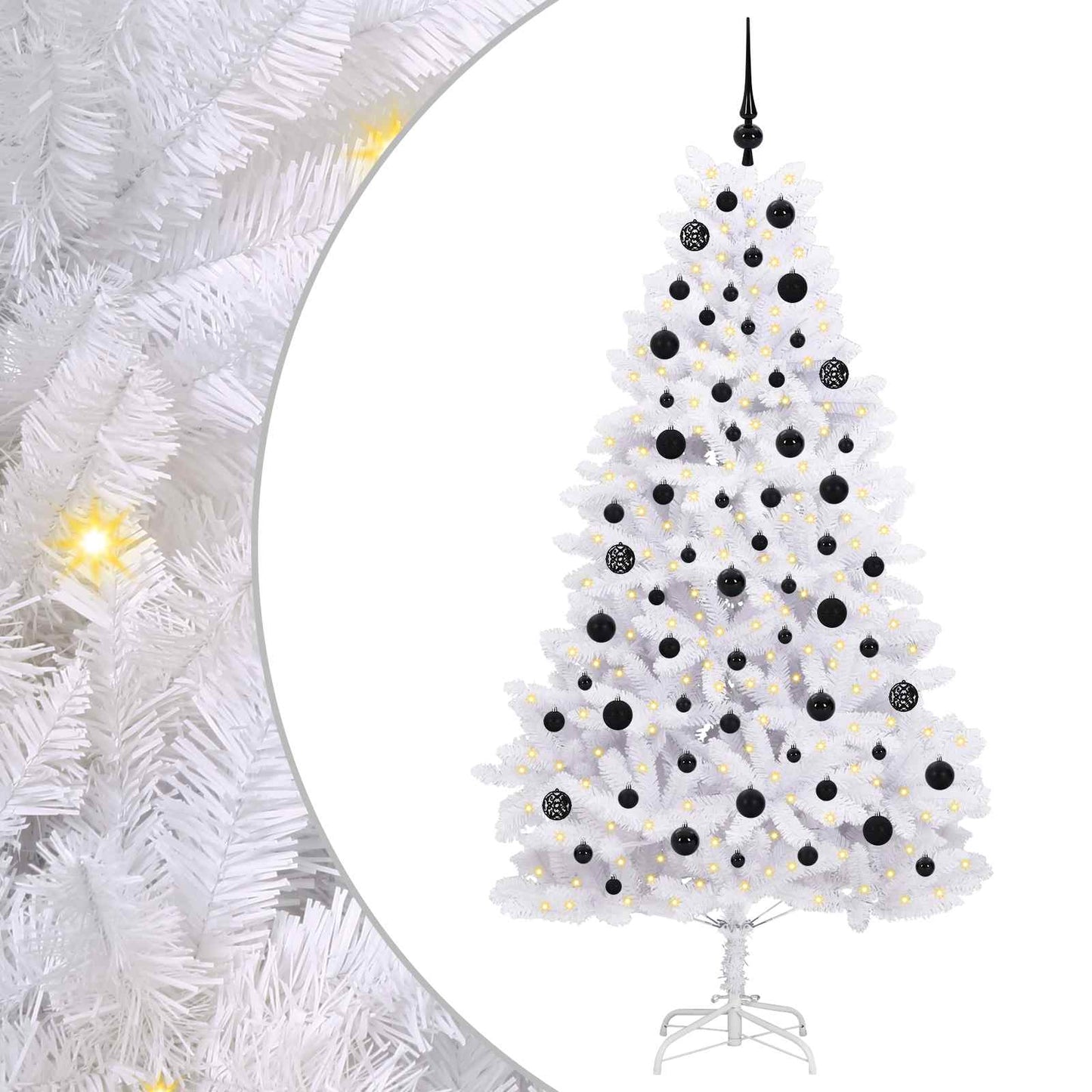 Kunstigt Hinged Juletræ med 300 LED'er Hvid 180 cm PVC og Stål