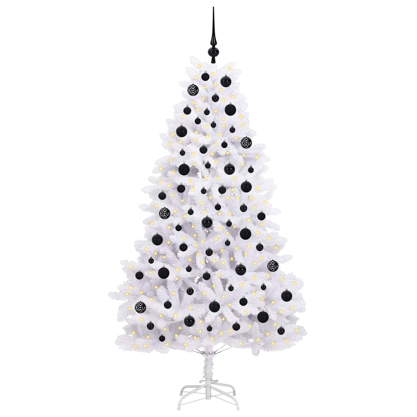 Kunstigt Hinged Juletræ med 300 LED'er Hvid 180 cm PVC og Stål