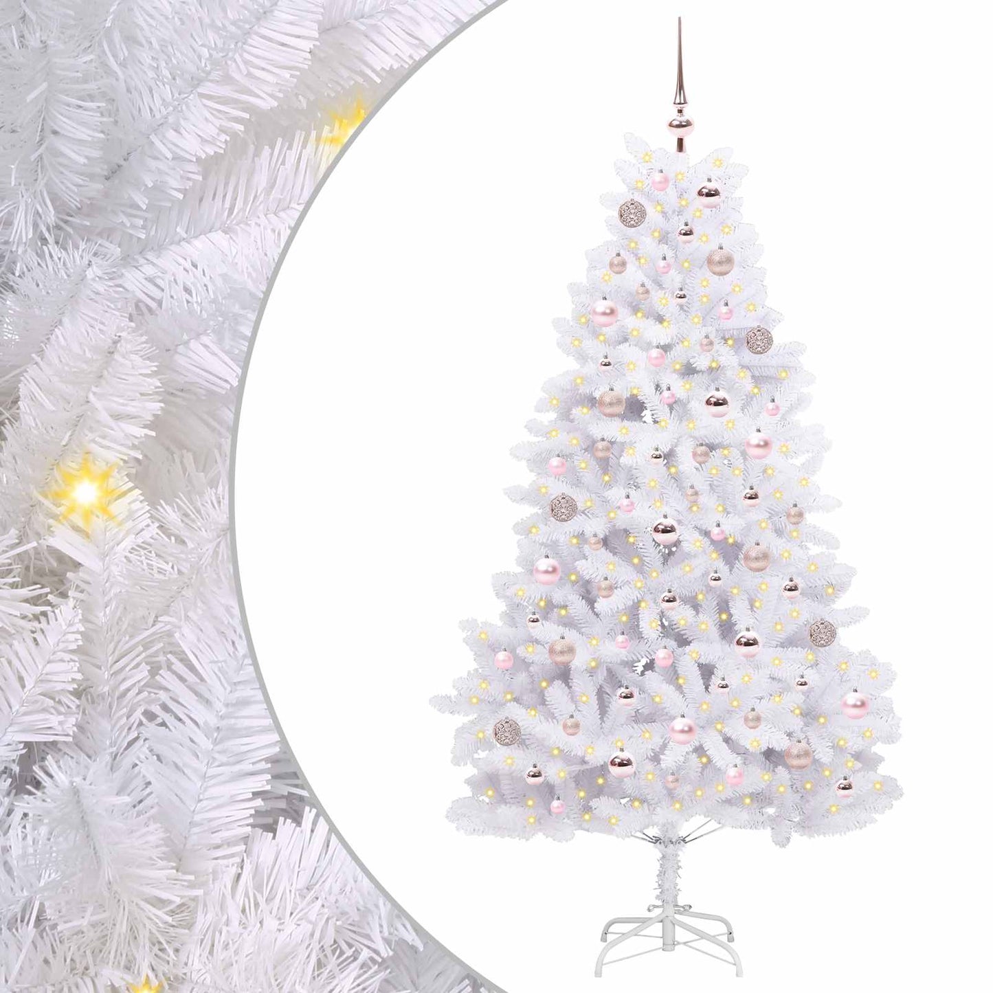 Kunstigt Hinged Juletræ med 300 LED'er Hvid 180 cm PVC og Stål
