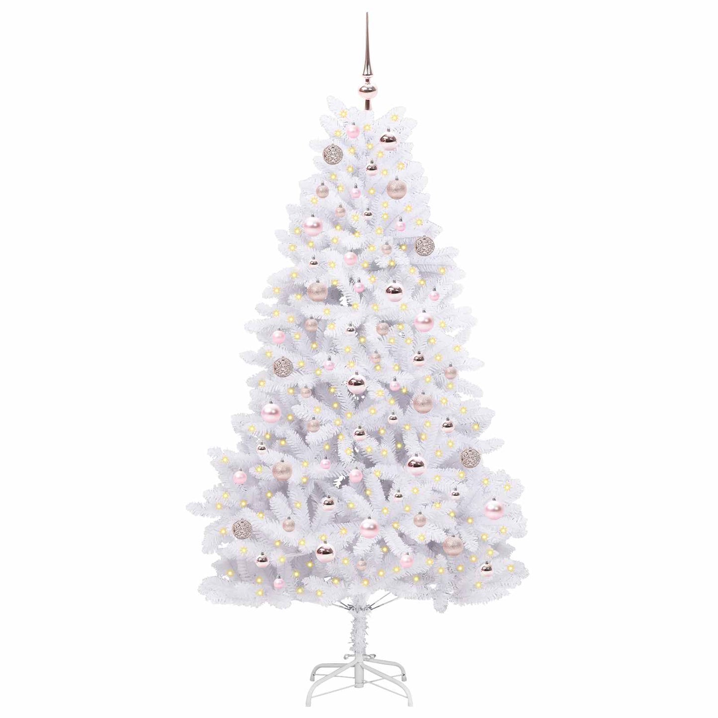 Kunstigt Hinged Juletræ med 300 LED'er Hvid 180 cm PVC og Stål
