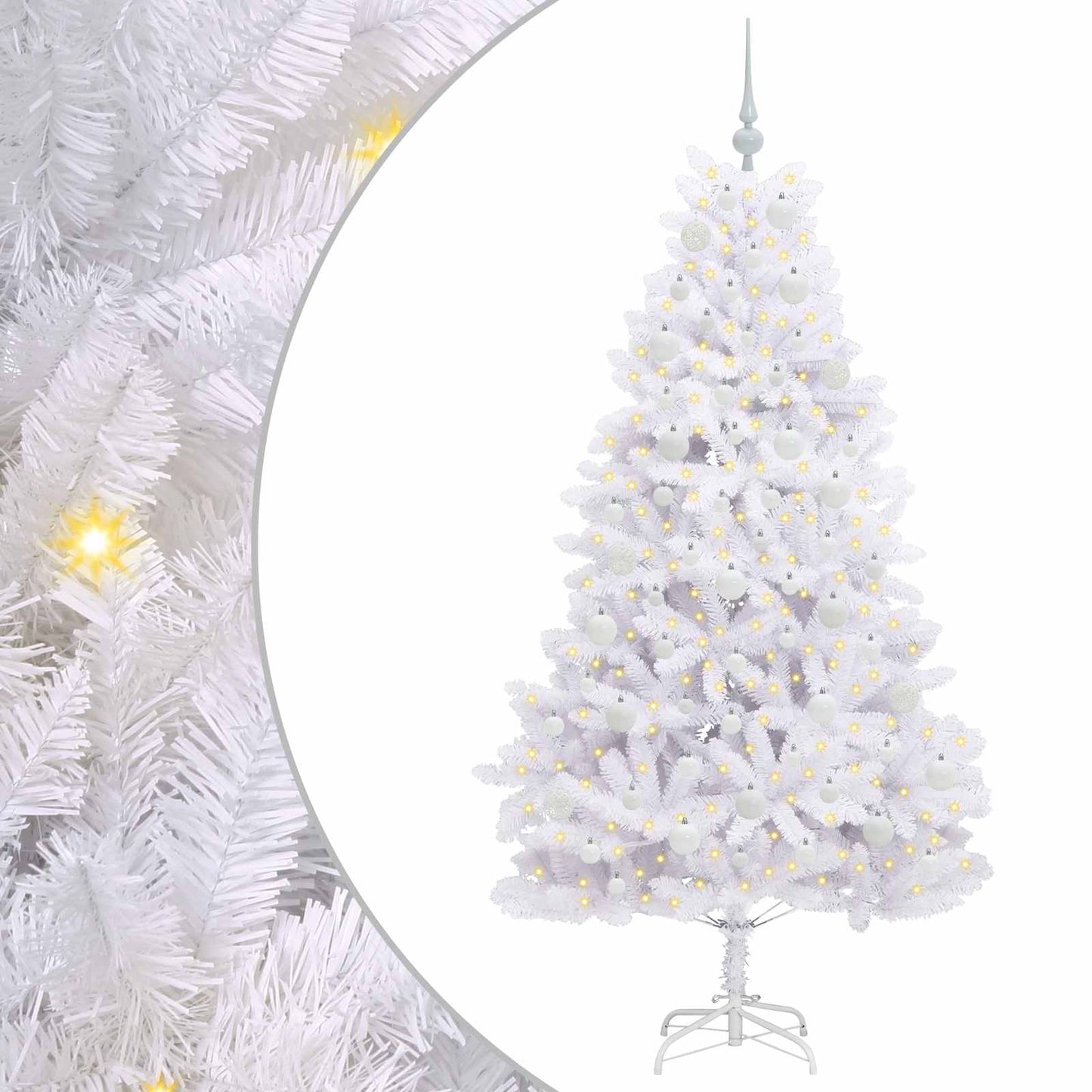 Kunstigt Hinged Juletræ med 300 LED'er Hvid 180 cm PVC og Stål