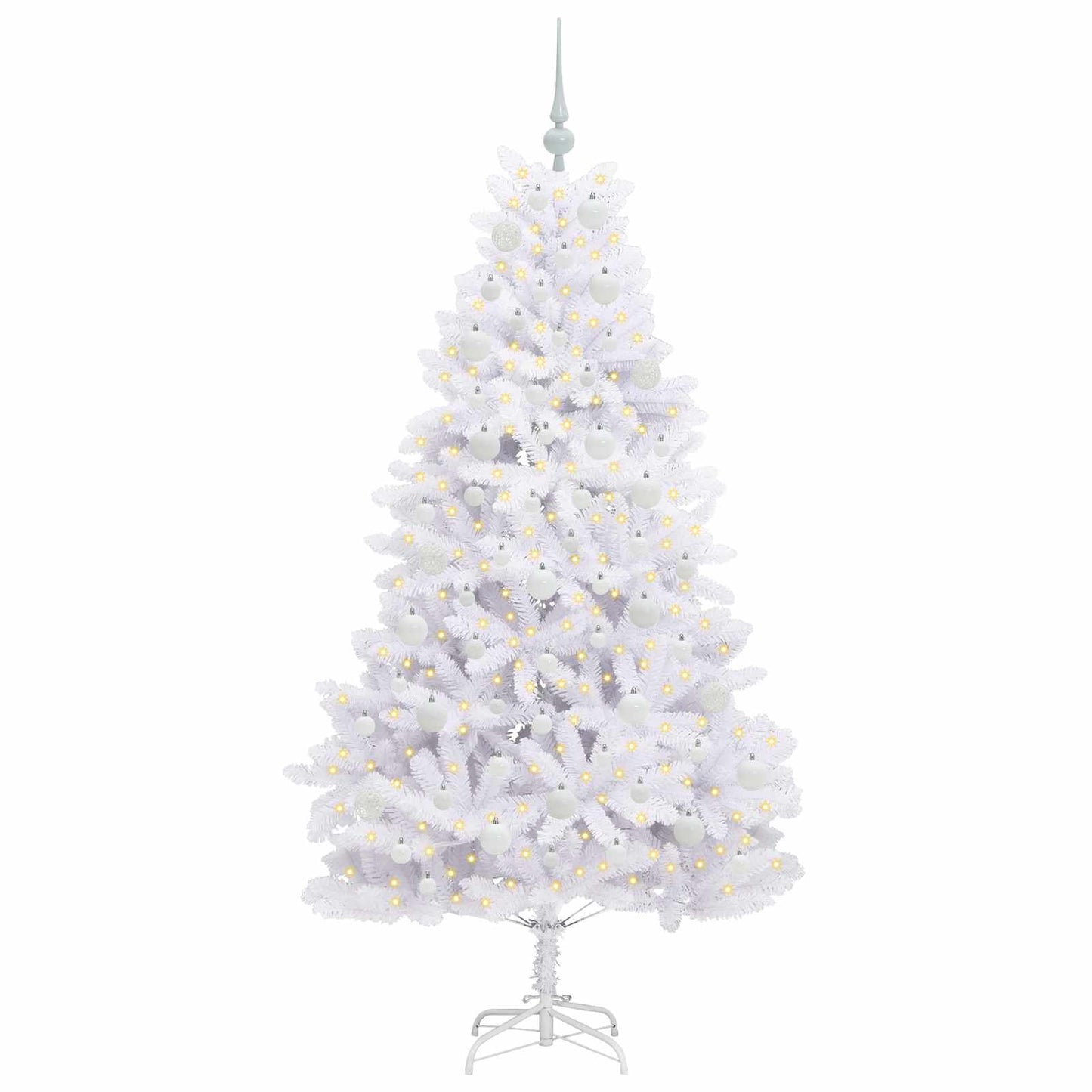 Kunstigt Hinged Juletræ med 300 LED'er Hvid 180 cm PVC og Stål