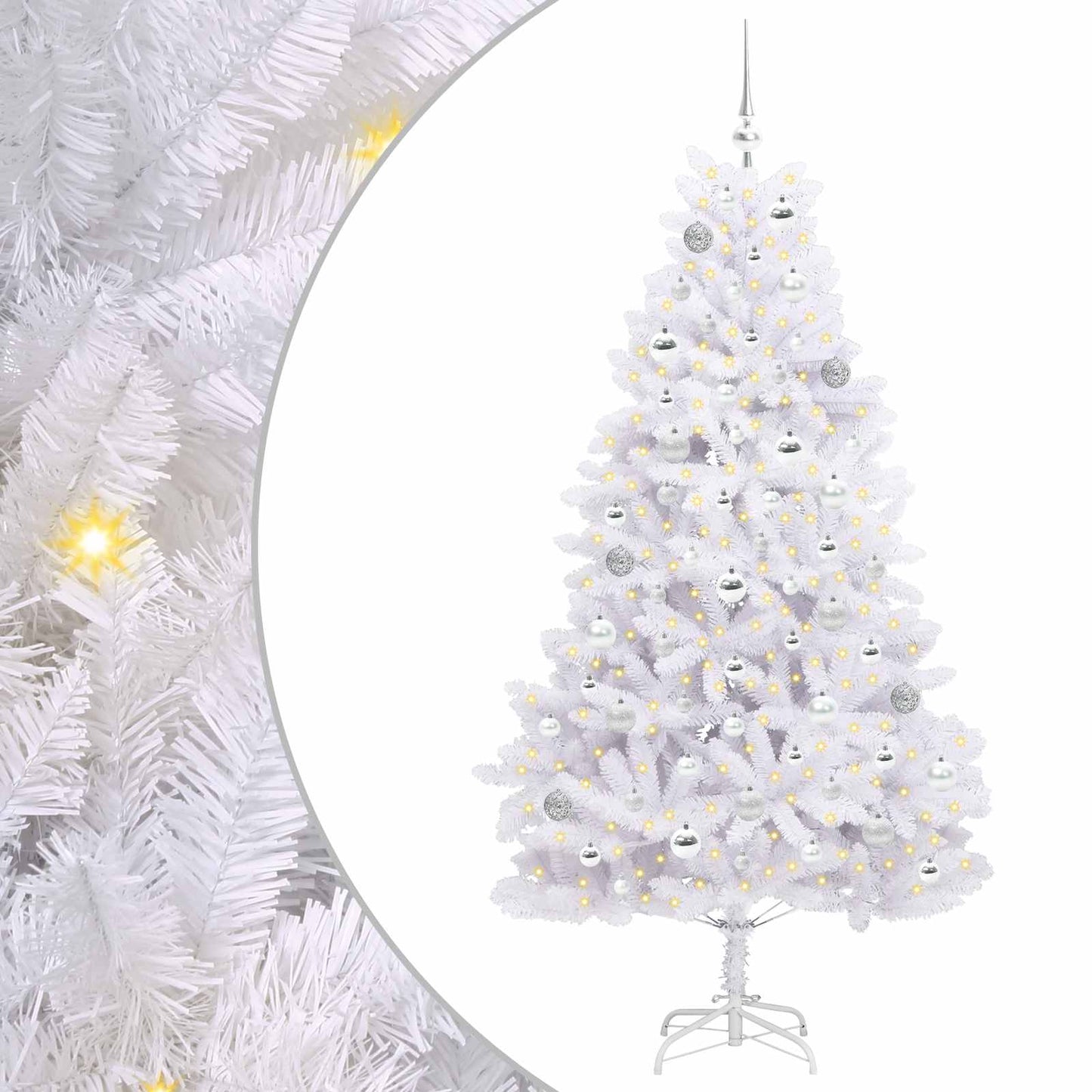 Kunstigt Hinged Juletræ med 300 LED'er Hvid 180 cm PVC og Stål
