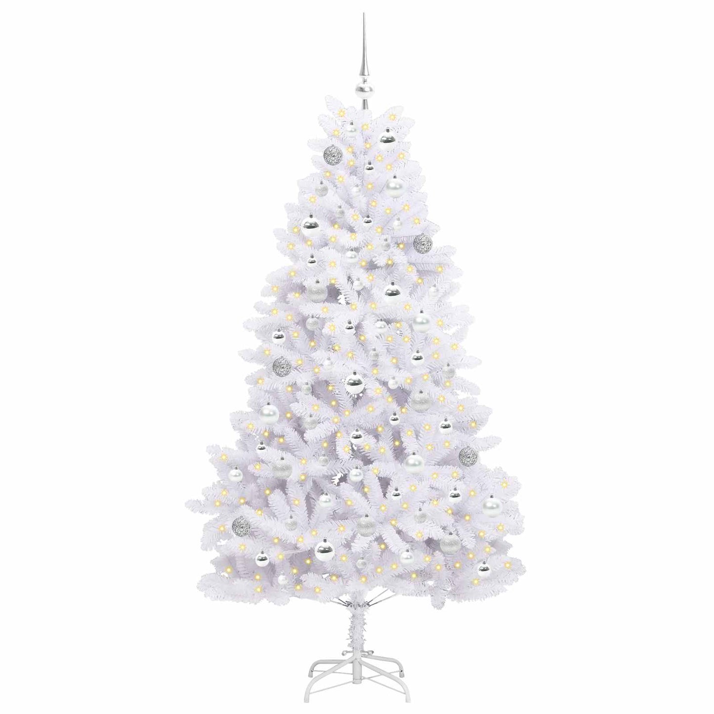 Kunstigt Hinged Juletræ med 300 LED'er Hvid 180 cm PVC og Stål