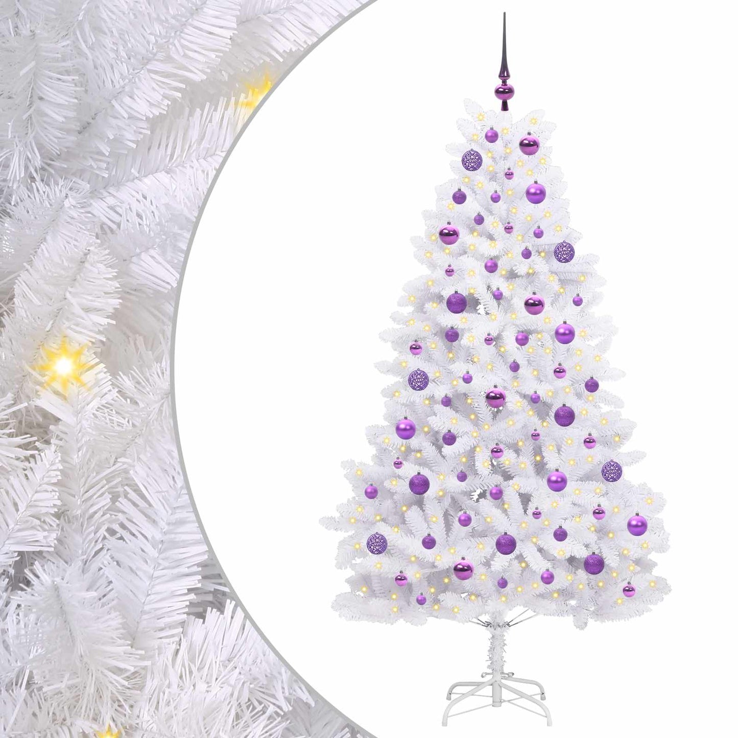 Kunstigt Hinged Juletræ med 300 LED'er Hvid 180 cm PVC og Stål