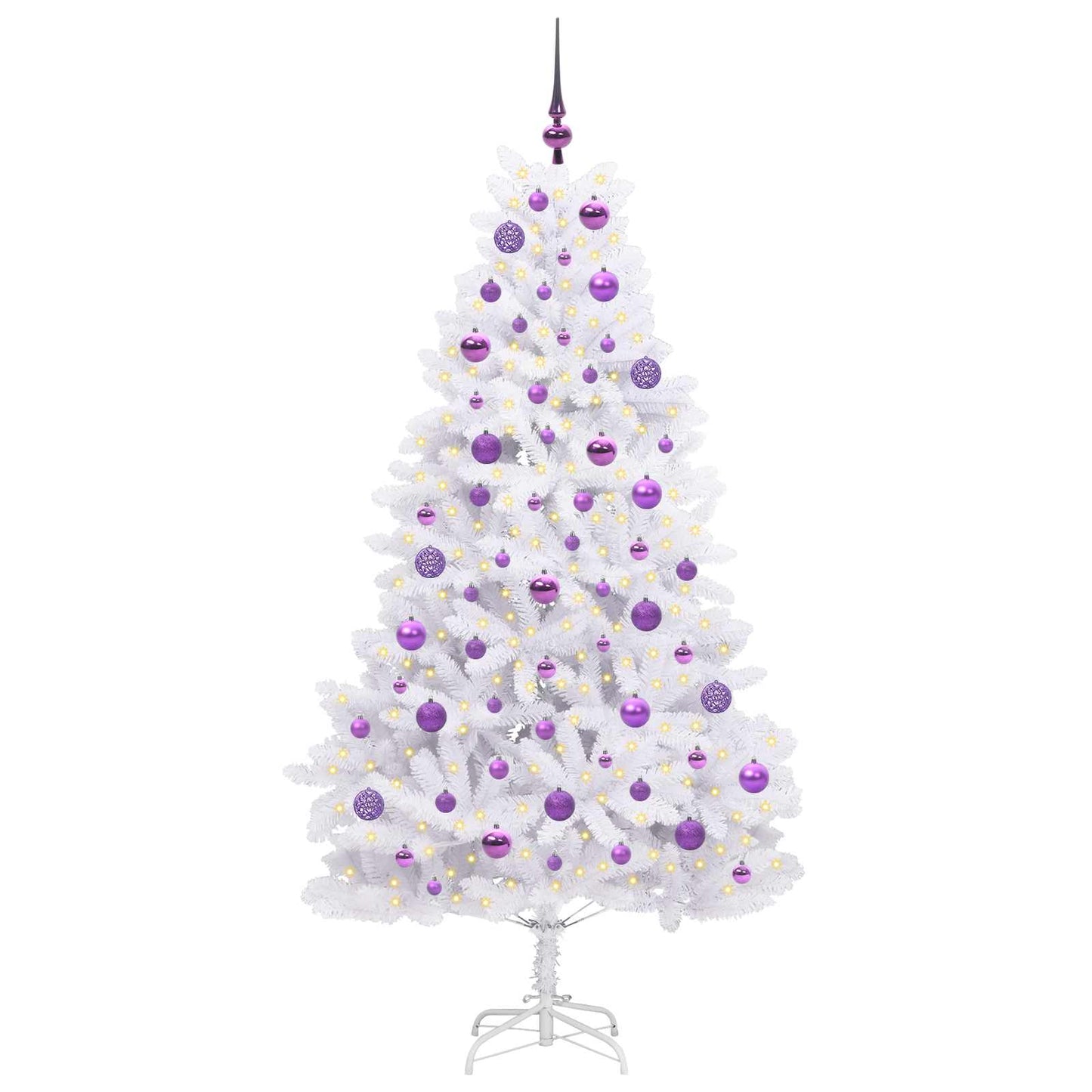 Kunstigt Hinged Juletræ med 300 LED'er Hvid 180 cm PVC og Stål
