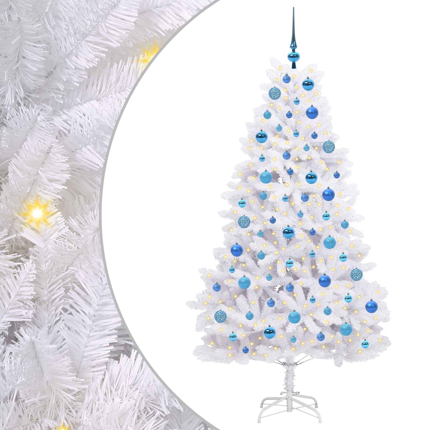 Kunstigt Hinged Juletræ med 300 LED'er Hvid 180 cm PVC og Stål