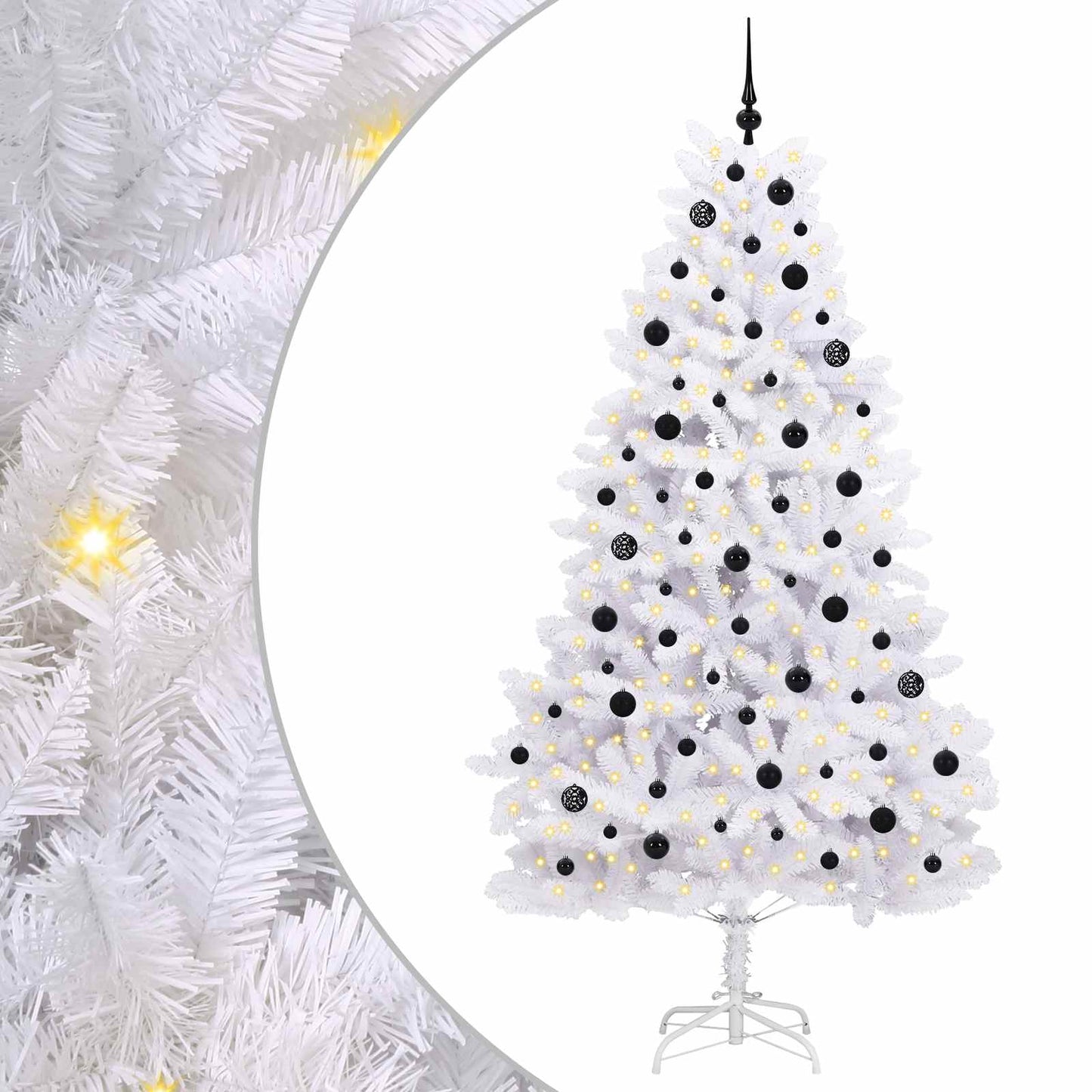 Kunstigt Hinged Juletræ med 300 LED'er Hvid 210 cm PVC og Stål