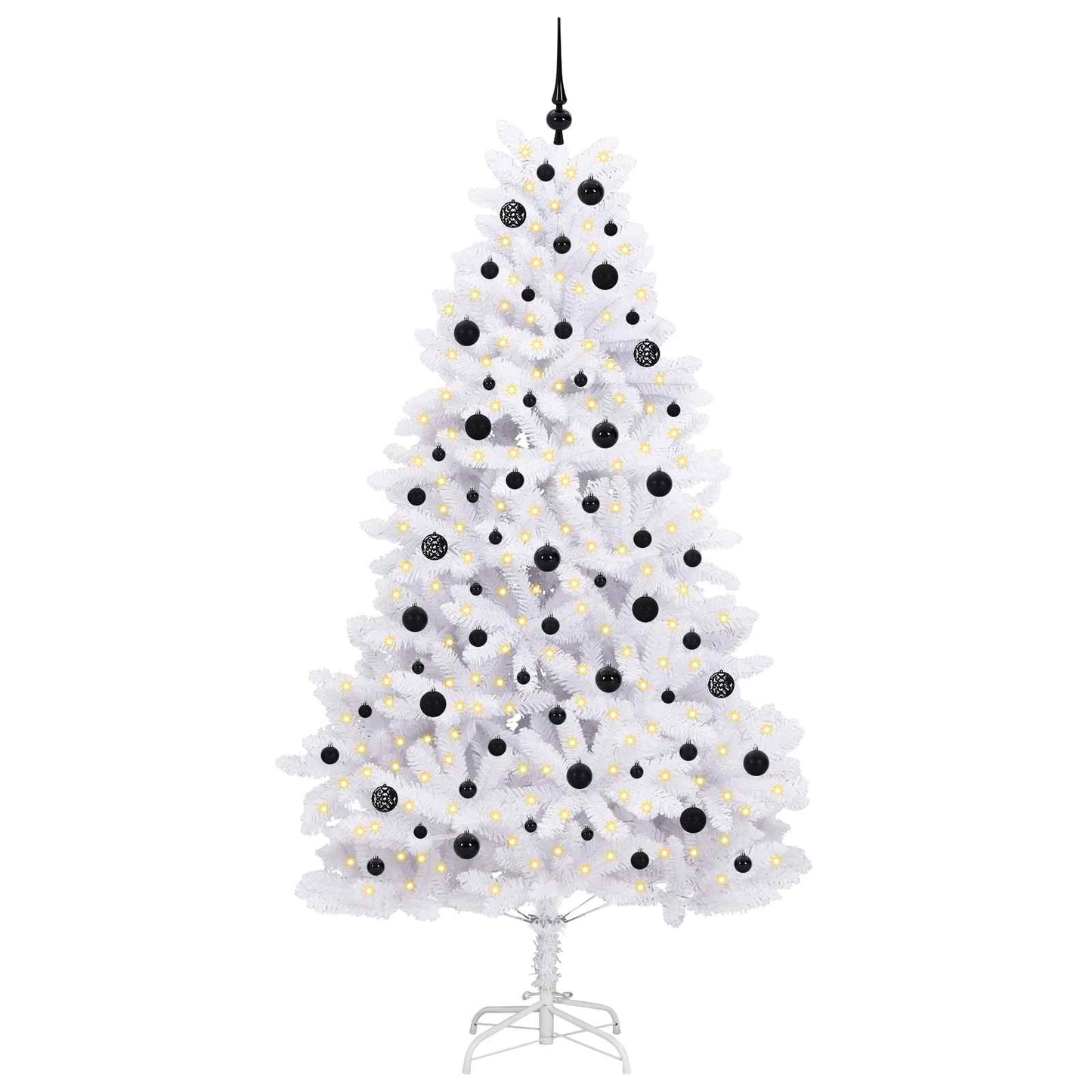 Kunstigt Hinged Juletræ med 300 LED'er Hvid 210 cm PVC og Stål