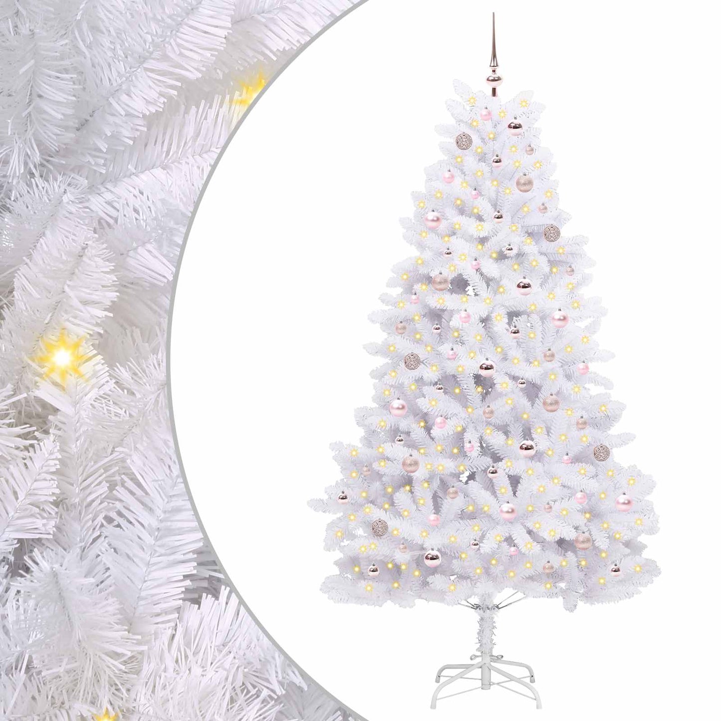 Kunstigt Hinged Juletræ med 300 LED'er Hvid 210 cm PVC og Stål