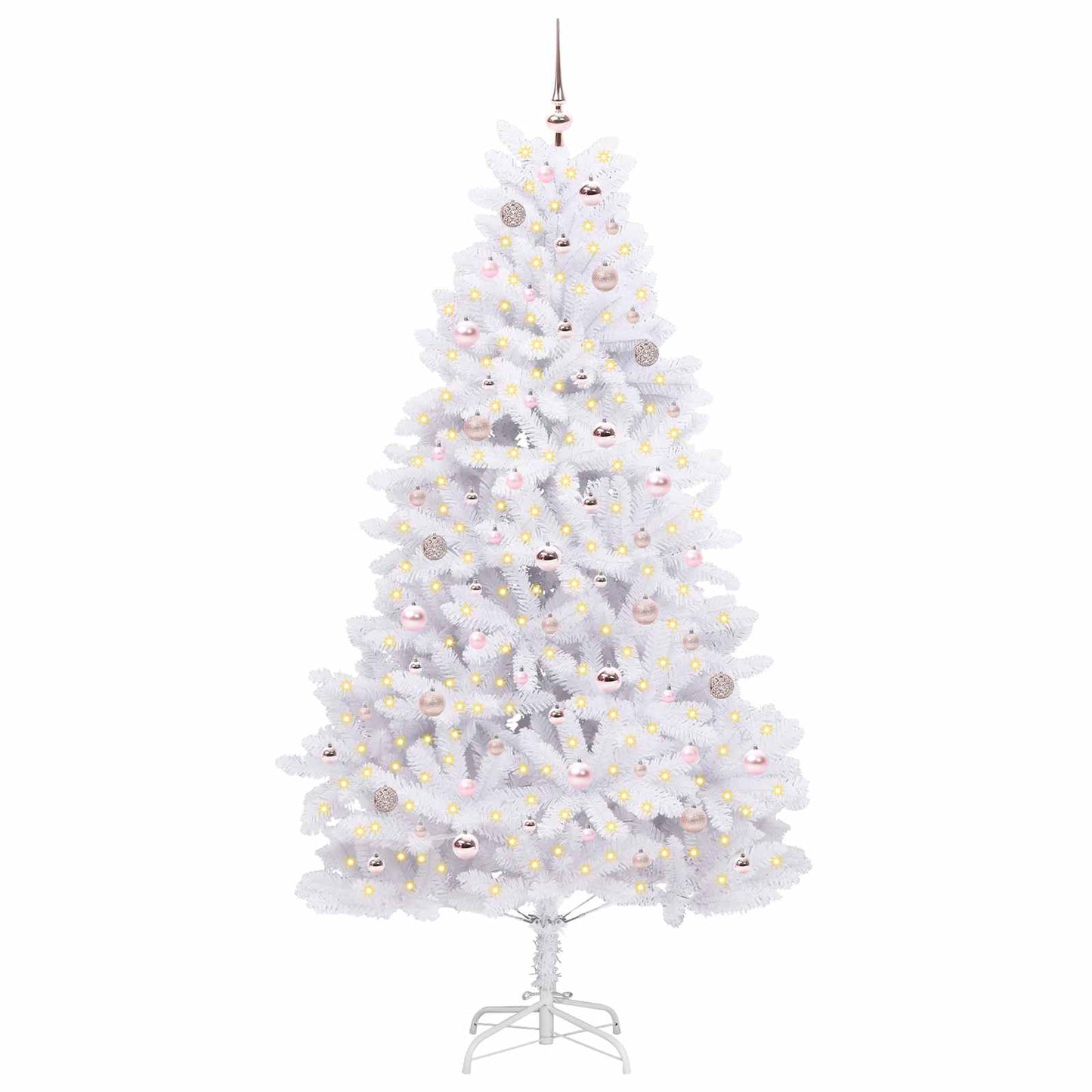 Kunstigt Hinged Juletræ med 300 LED'er Hvid 210 cm PVC og Stål