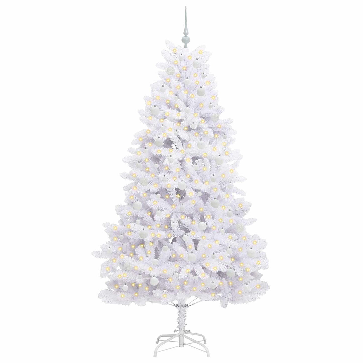 Kunstigt Hinged Juletræ med 300 LED'er Hvid 210 cm PVC og Stål