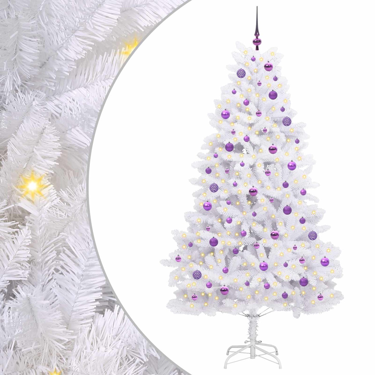 Kunstigt Hinged Juletræ med 300 LED'er Hvid 210 cm PVC og Stål