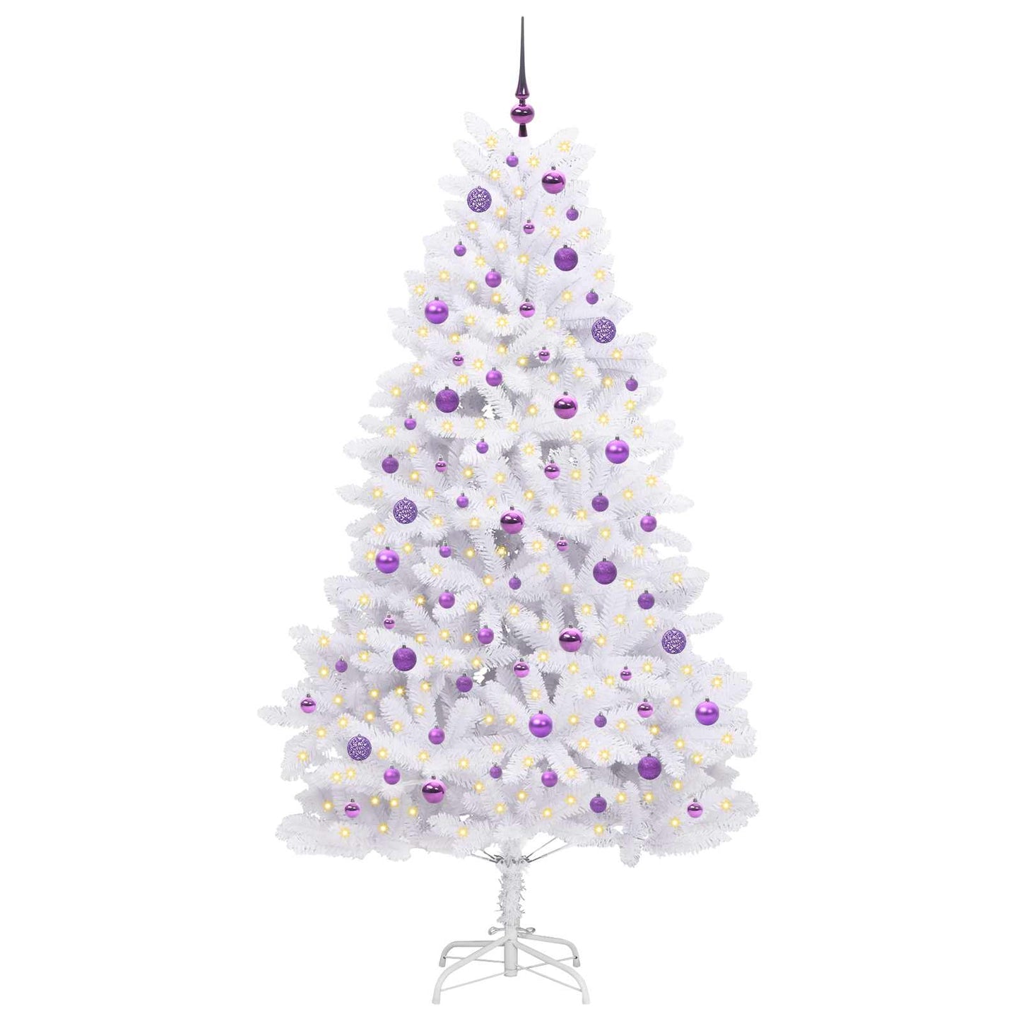 Kunstigt Hinged Juletræ med 300 LED'er Hvid 210 cm PVC og Stål