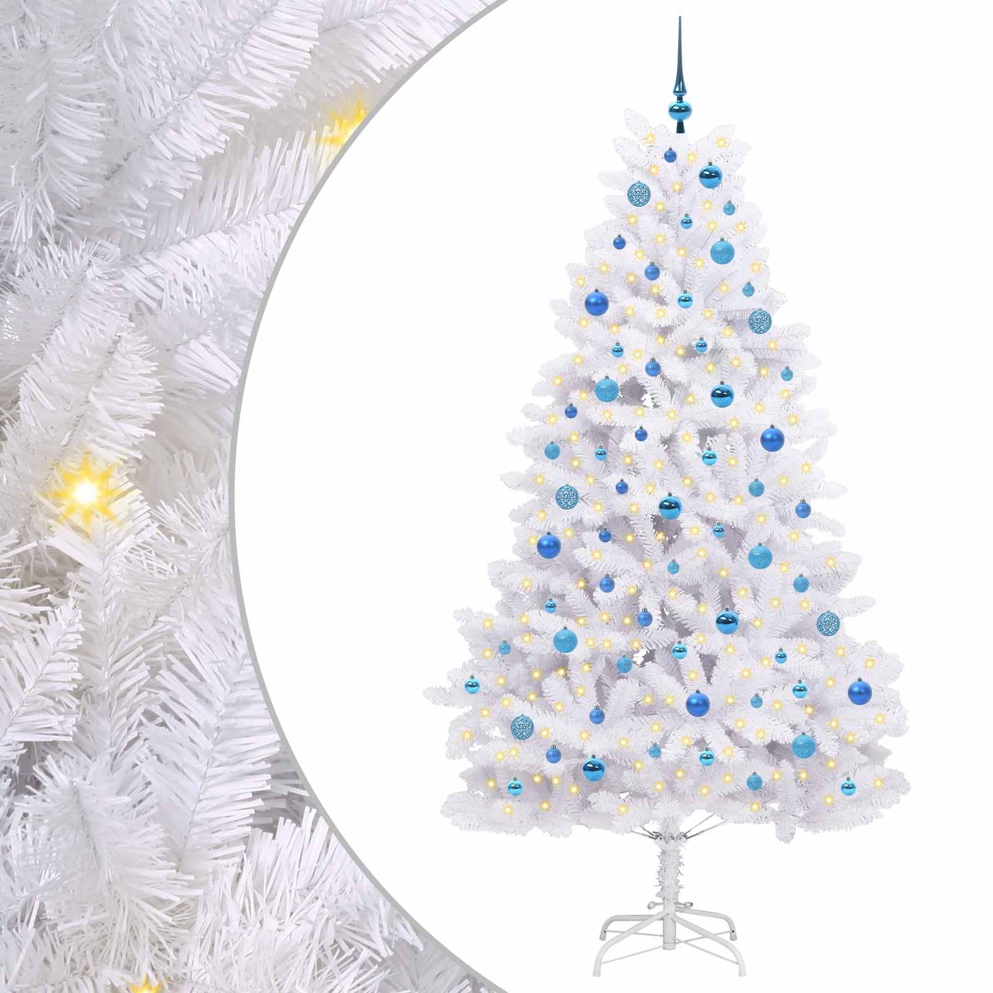 Kunstigt Hinged Juletræ med 300 LED'er Hvid 210 cm PVC og Stål