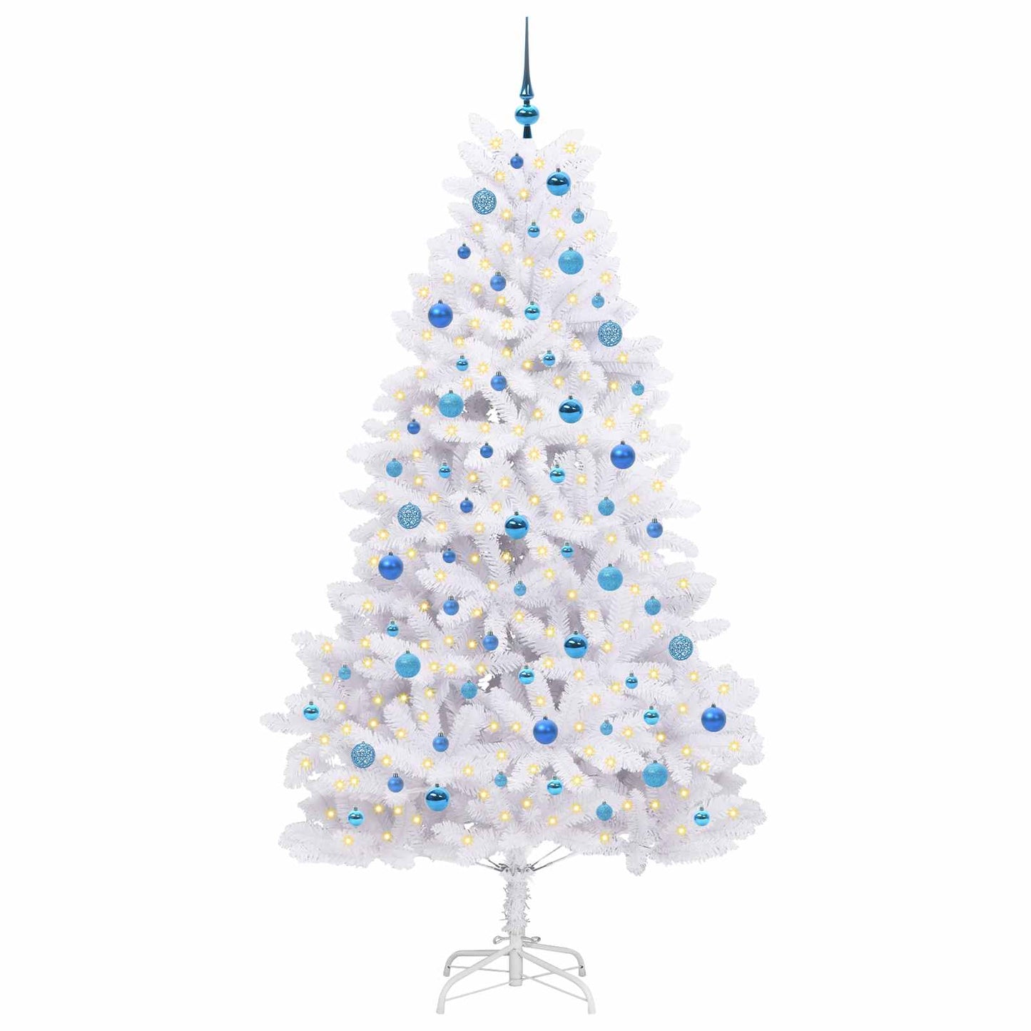 Kunstigt Hinged Juletræ med 300 LED'er Hvid 210 cm PVC og Stål