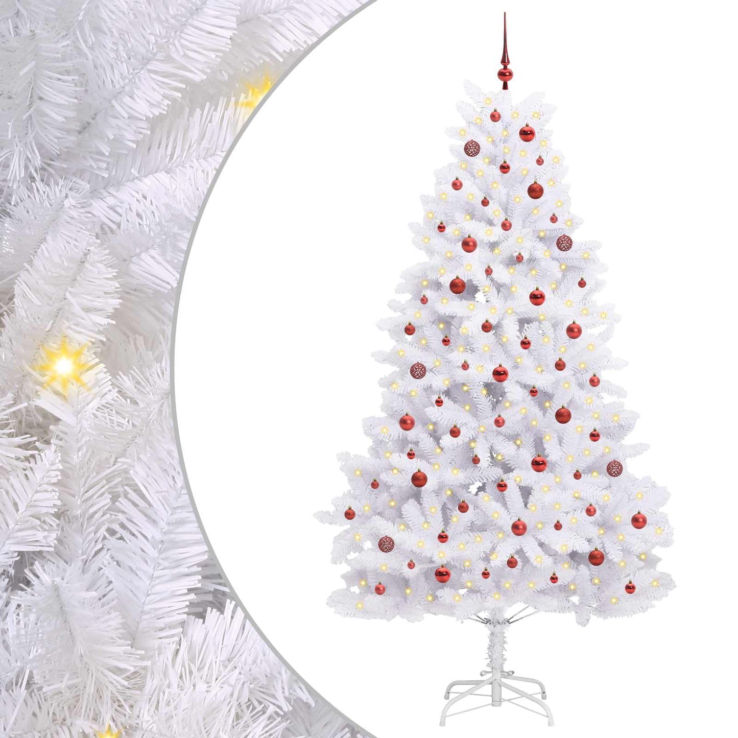 Kunstigt Hinged Juletræ med 300 LED'er Hvid 240 cm PVC og Stål
