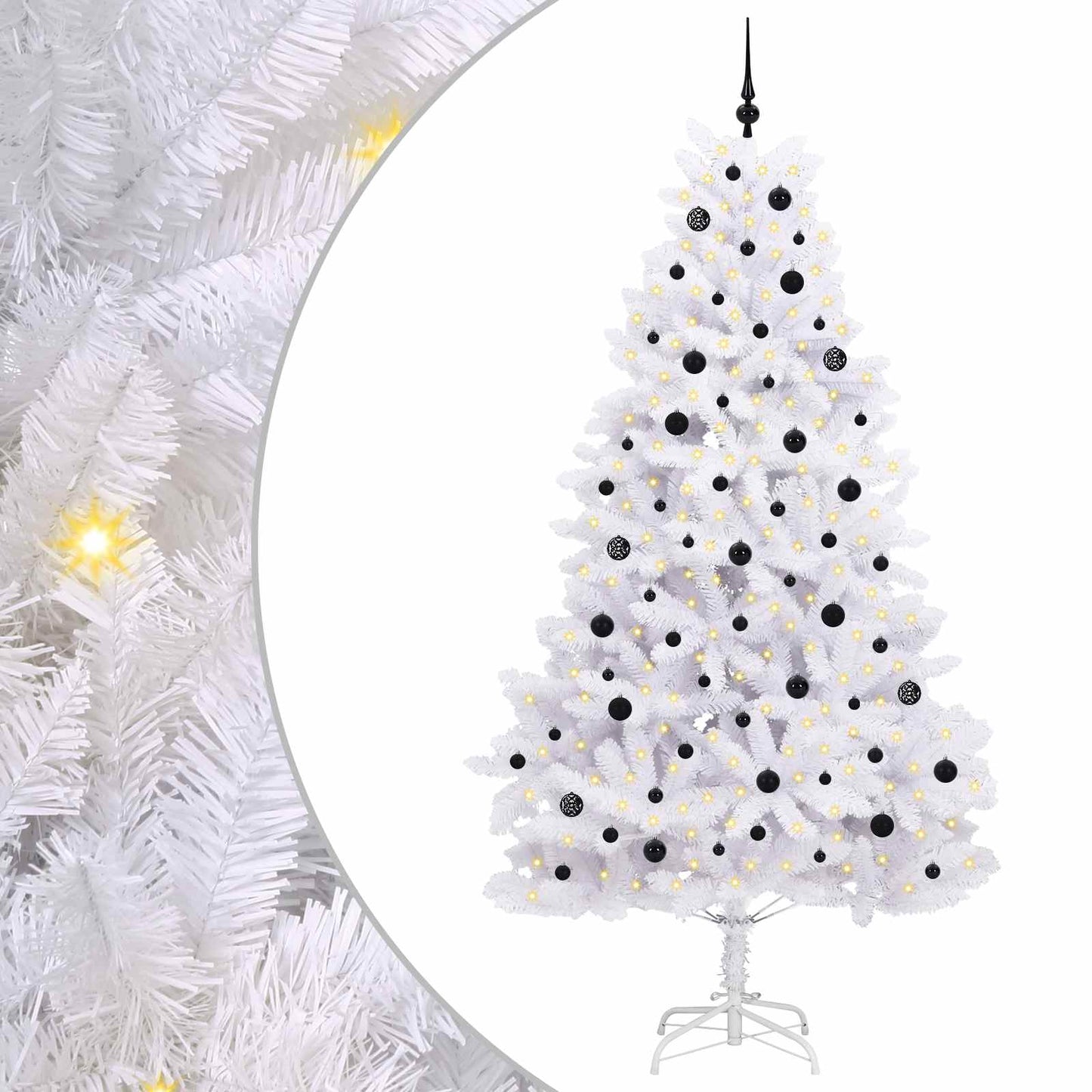 Kunstigt Hinged Juletræ med 300 LED'er Hvid 240 cm PVC og Stål
