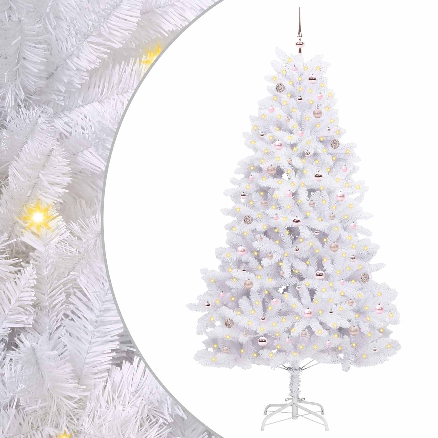 Kunstigt Hinged Juletræ med 300 LED'er Hvid 240 cm PVC og Stål