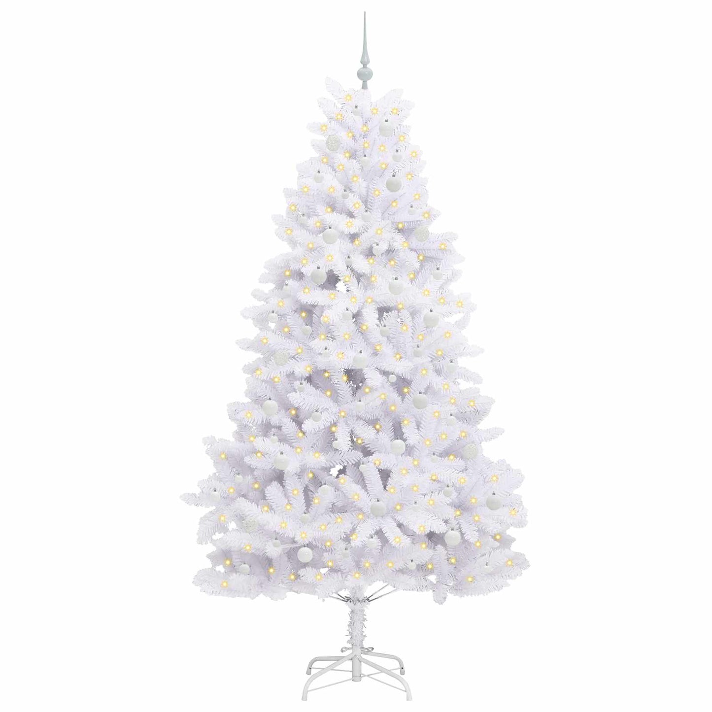 Kunstigt Hinged Juletræ med 300 LED'er Hvid 240 cm PVC og Stål