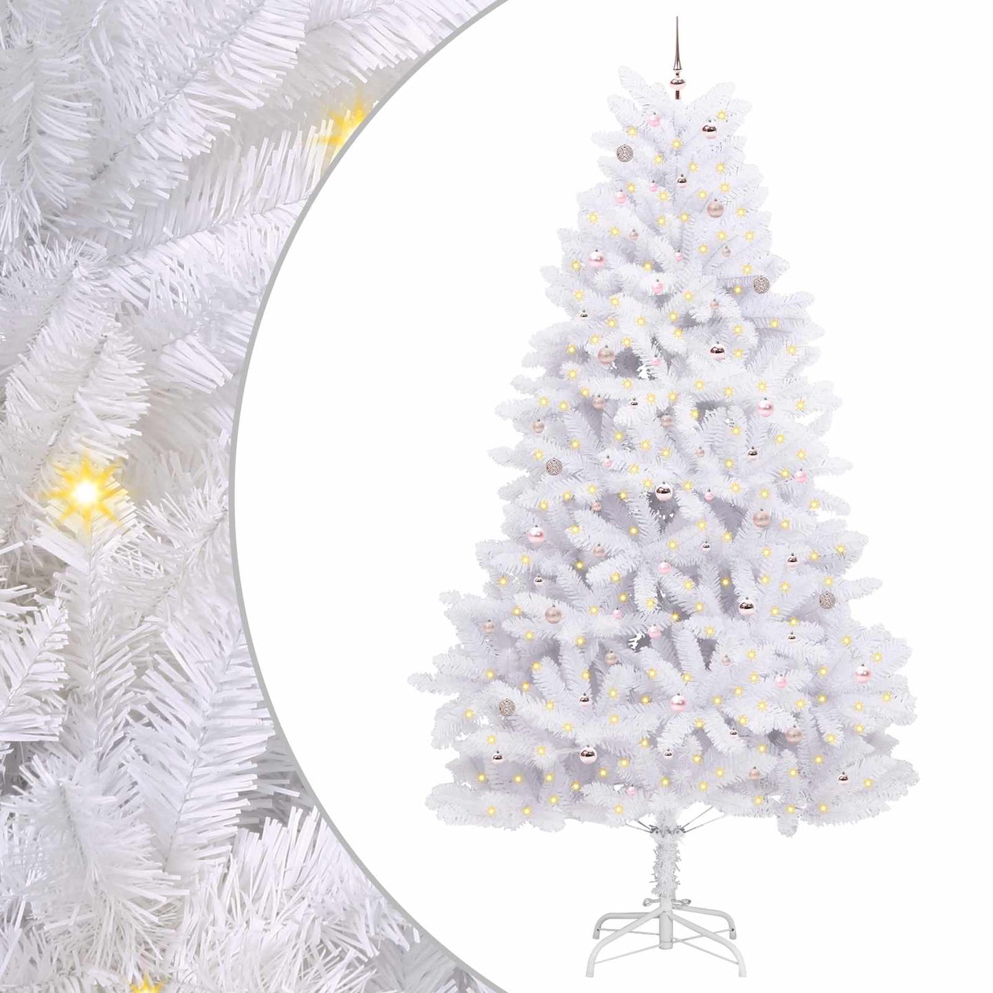 Kunstigt Hinged Juletræ med 300 LED'er Hvid 300 cm PVC og Stål