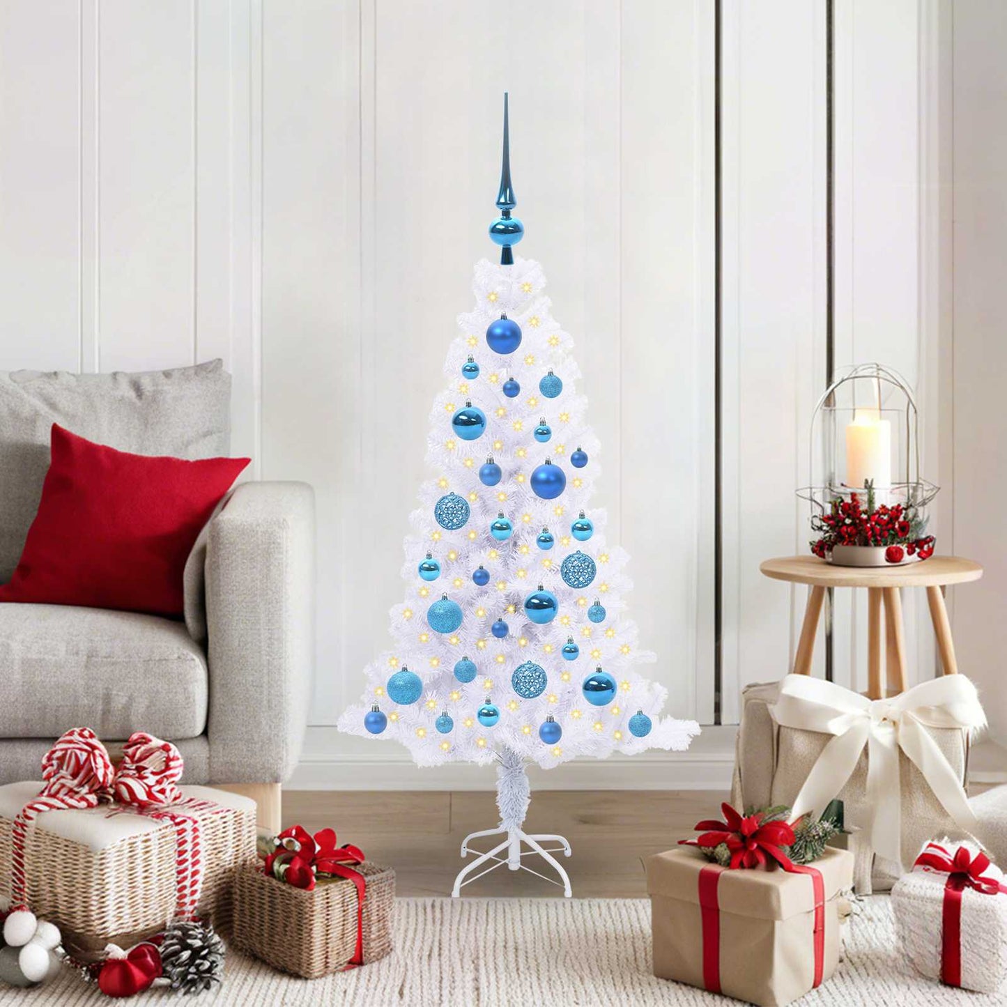 Kunstigt juletræ med 150 LED'er Hvid 120 cm PVC og Stål