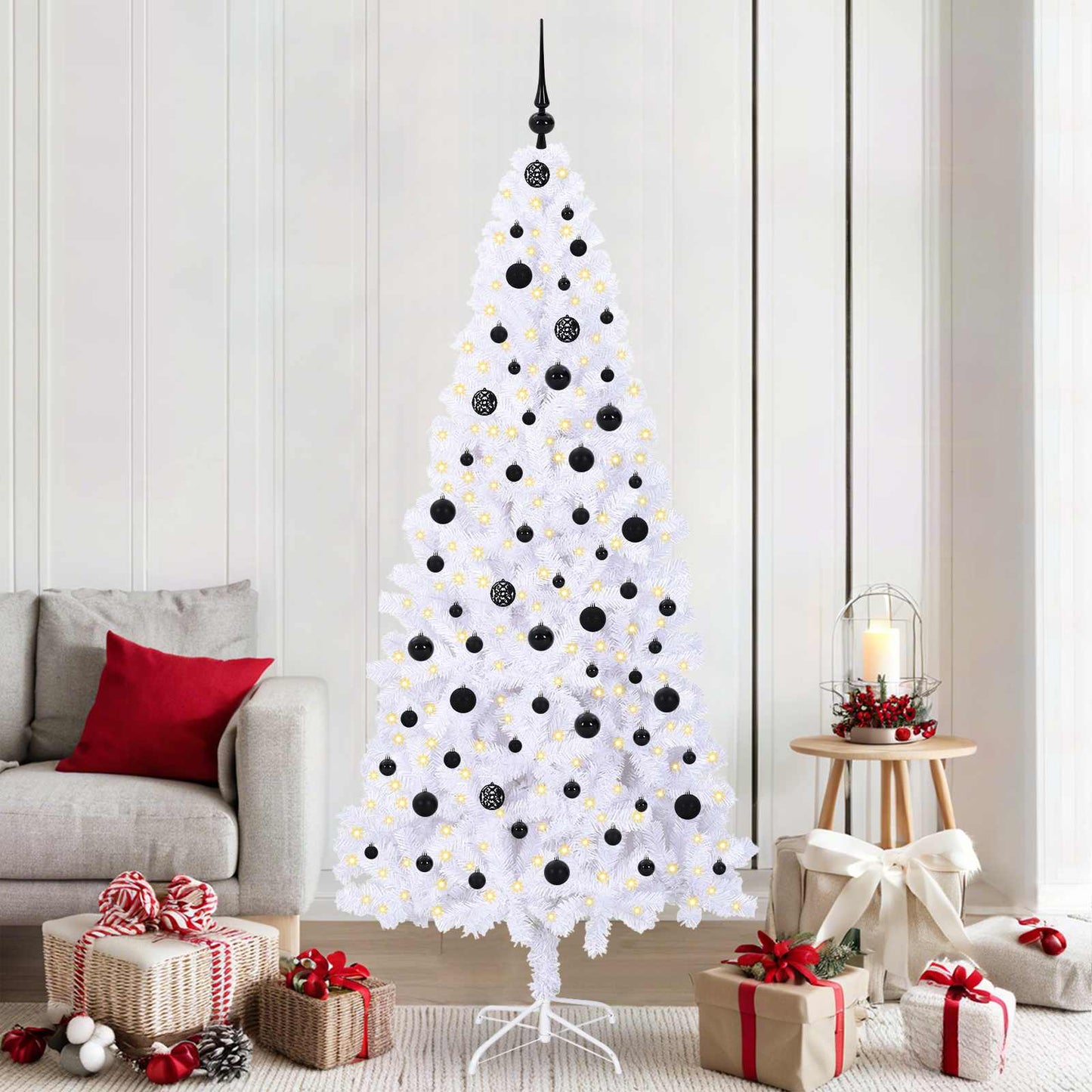 Kunstigt juletræ med 300 LED'er Hvid 210 cm PVC og Stål