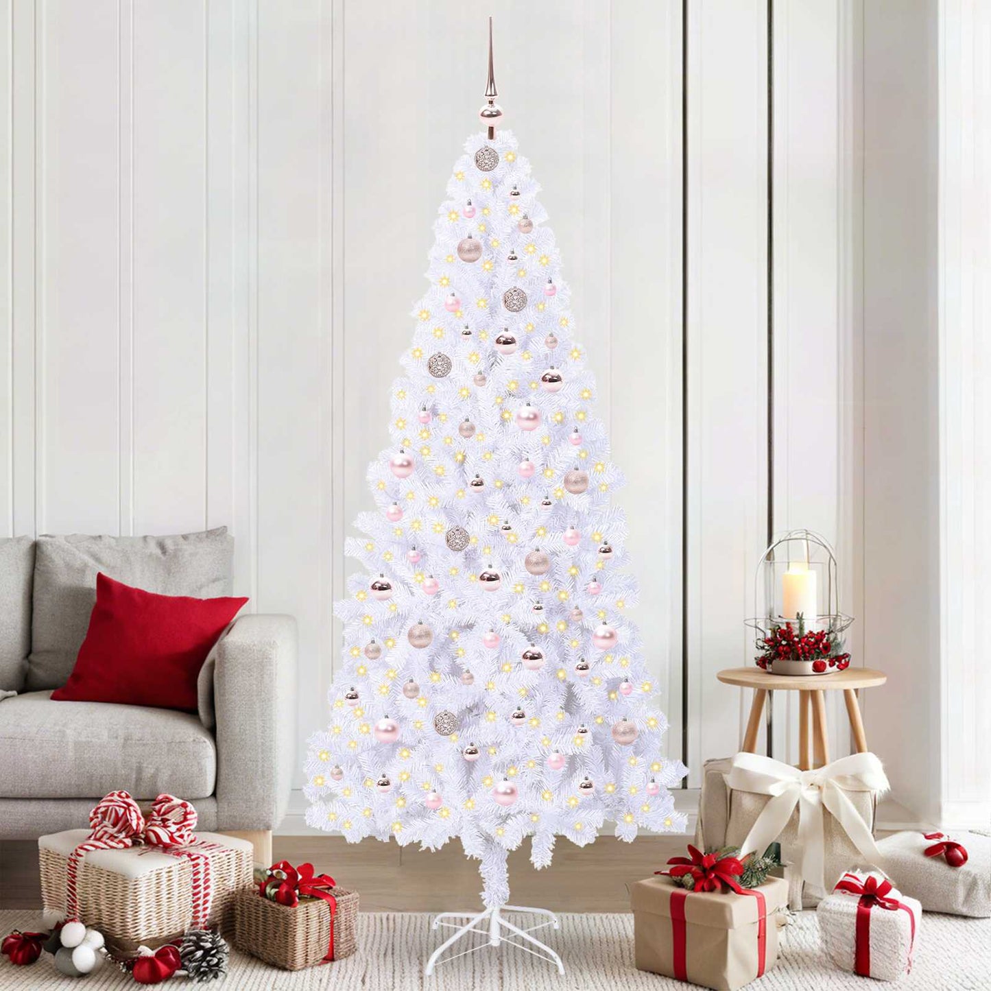 Kunstigt juletræ med 300 LED'er Hvid 210 cm PVC og Stål