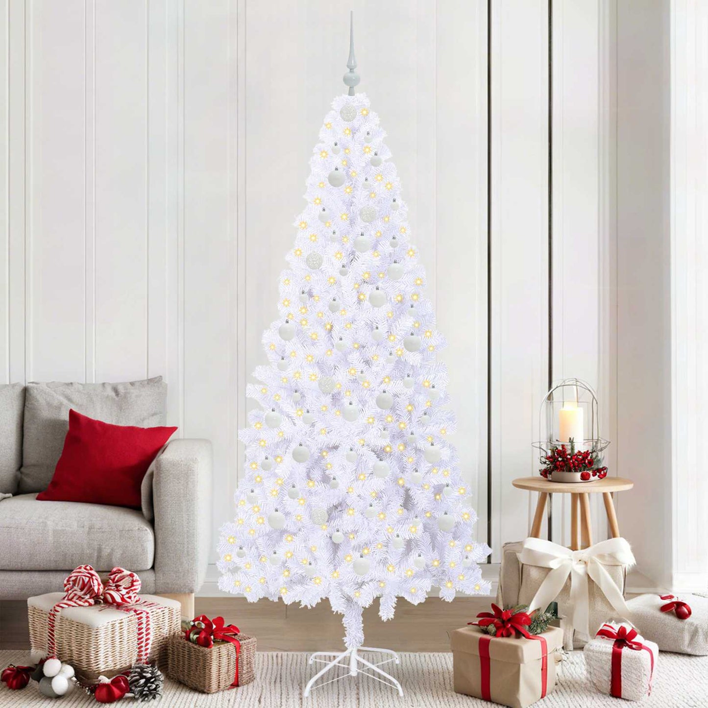 Kunstigt juletræ med 300 LED'er Hvid 210 cm PVC og Stål
